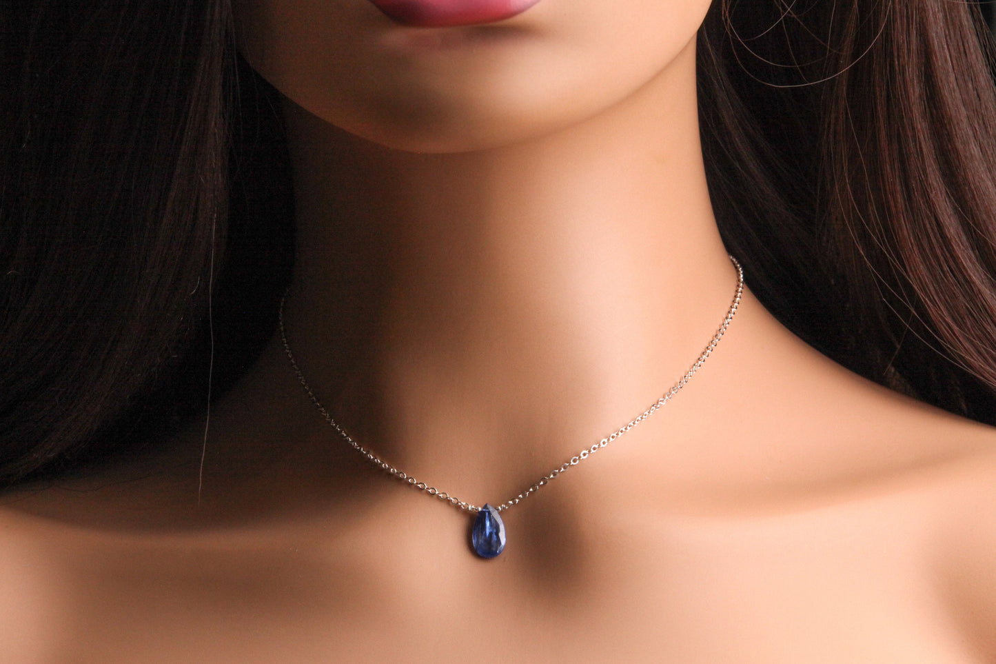 Natural Blue Kyanite Faceted 7x12mm Teardrop, 925 Sterling Silver or 14K Gold Filled Necklace, Minimalist Simple Blue, Gift For Her