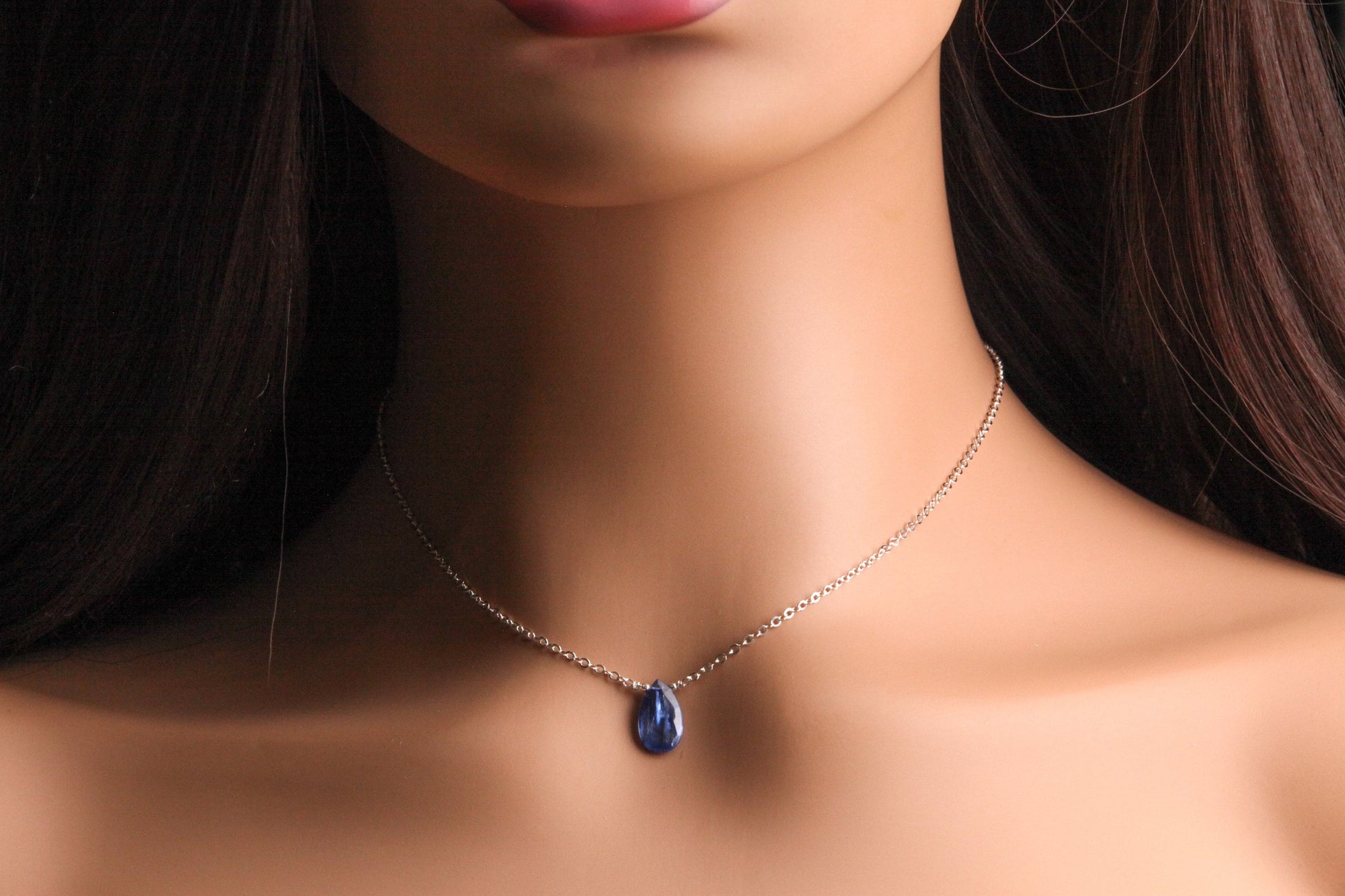 Natural Blue Kyanite Faceted 7x12mm Teardrop, 925 Sterling Silver or 14K Gold Filled Necklace, Minimalist Simple Blue, Gift For Her