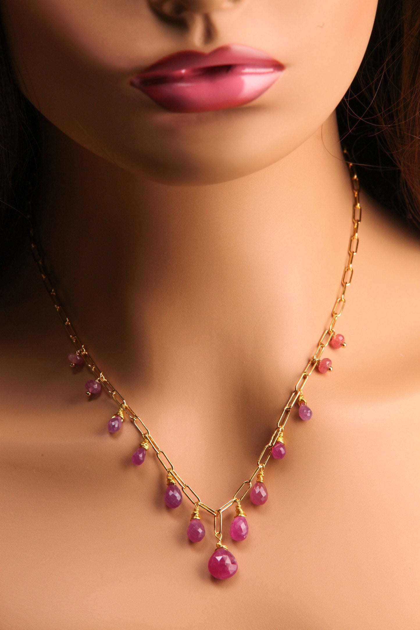 Natural Pink Sapphire Faceted Drop Wire Wrapped Dangling 14k Gold Filled Handmade Necklace. Precious Elegant gift unity love & truth .