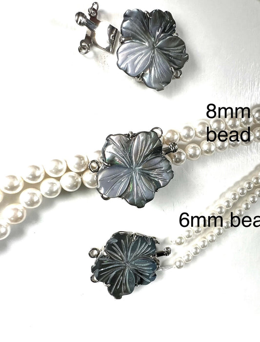 Black lip Mother of pearl 2 Loop Fancy Flower Clasp , Jewelry Making Rhodium 2 line Necklace Bracelet clasp