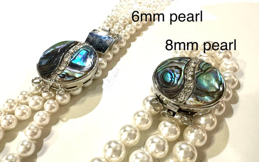 Abalony pua shell with rhinestone swirl setting 3 loop rhodium 27mm fancy clasp .Necklace bracelet jewelry making vintage clasp.1 piece