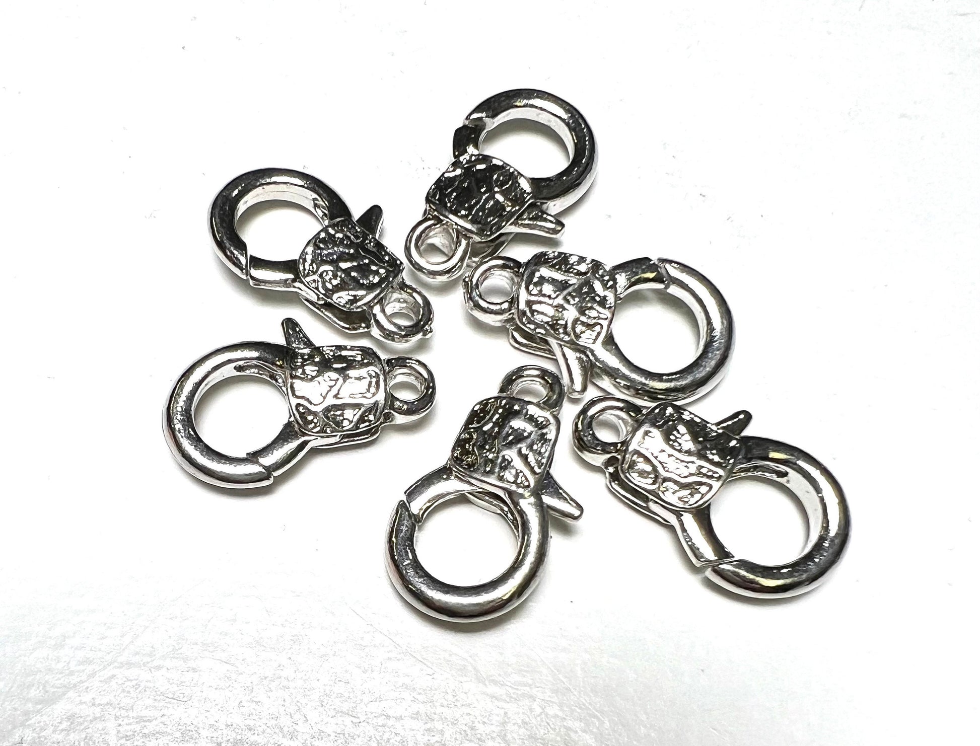Fancy lobster claw clasp, both side art decorated Rhodium Silver Lobster Clasp, high quality, heavy duty, anti tarnish 2 sizes