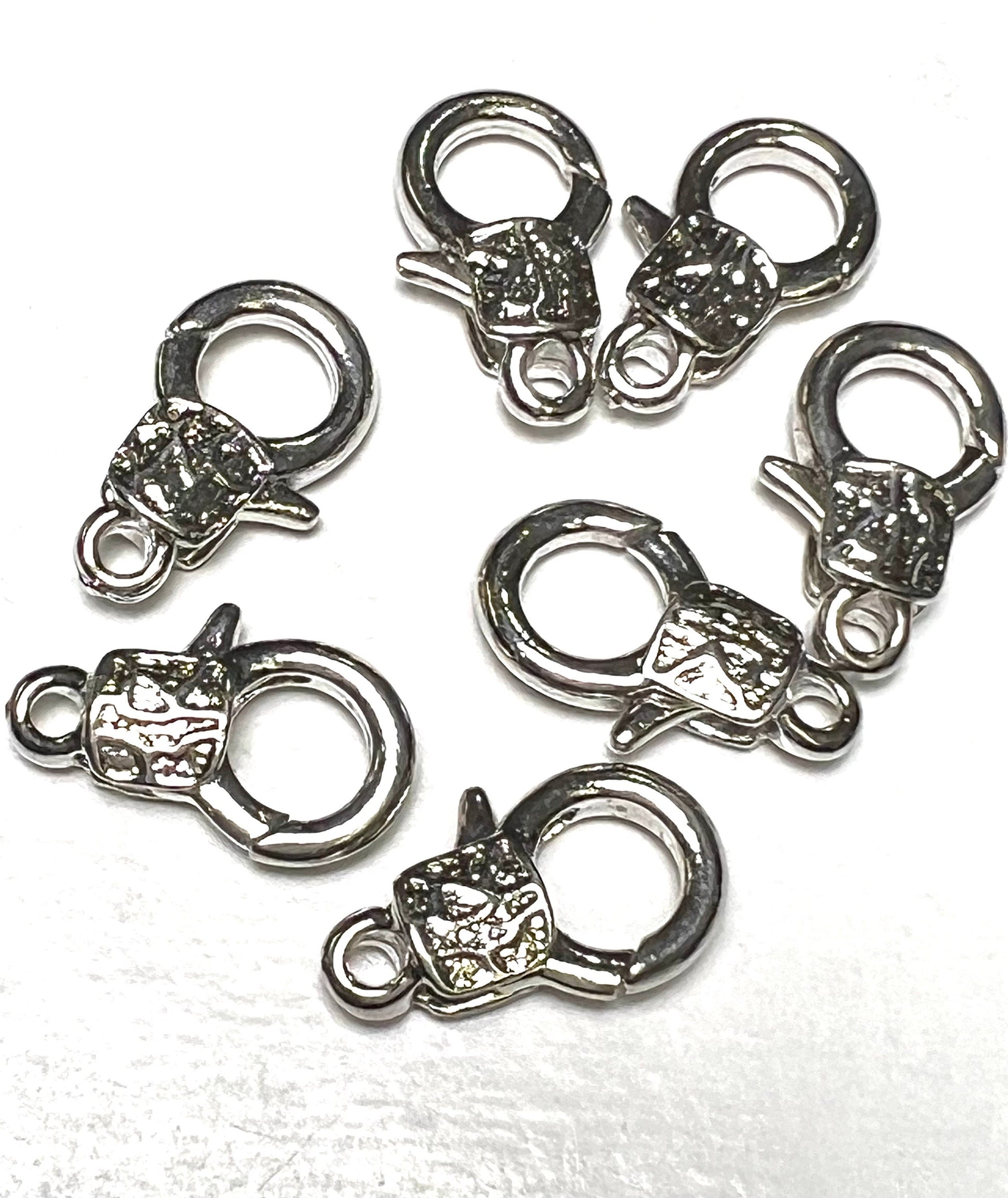 Fancy lobster claw clasp, both side art decorated Rhodium Silver Lobster Clasp, high quality, heavy duty, anti tarnish 2 sizes