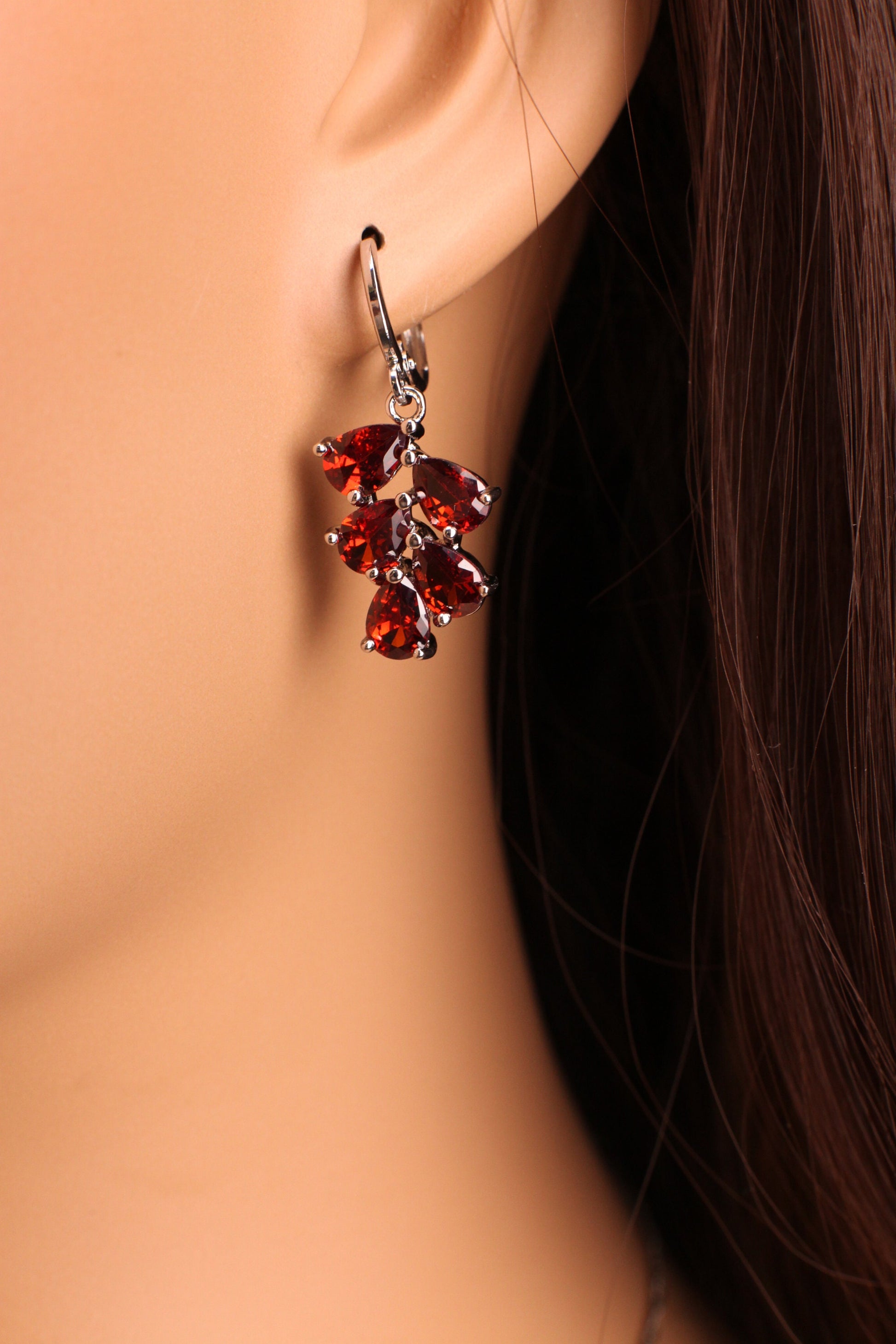 Genuine Mozambique Garnet Teardrop Dangling 925 Sterling Silver Earrings and Pendant Necklace set, 925 Stamped, Boho,Valentines Holiday Gift