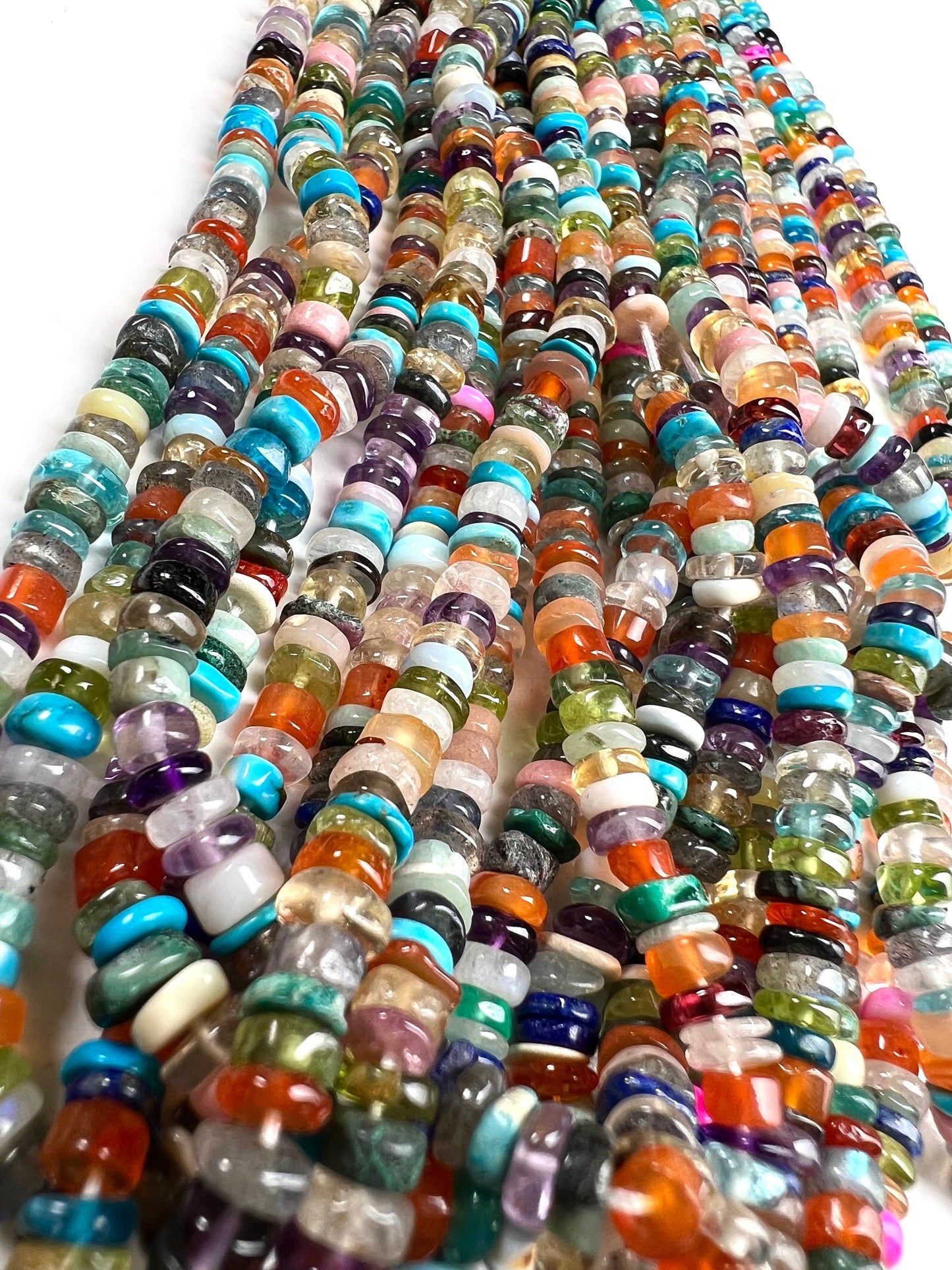 Natural Multi Gemstone mix shaded heishi 4.4-5mm mix gems,Apatite aquamarine Moonstone labradorite gems beads .12.5”