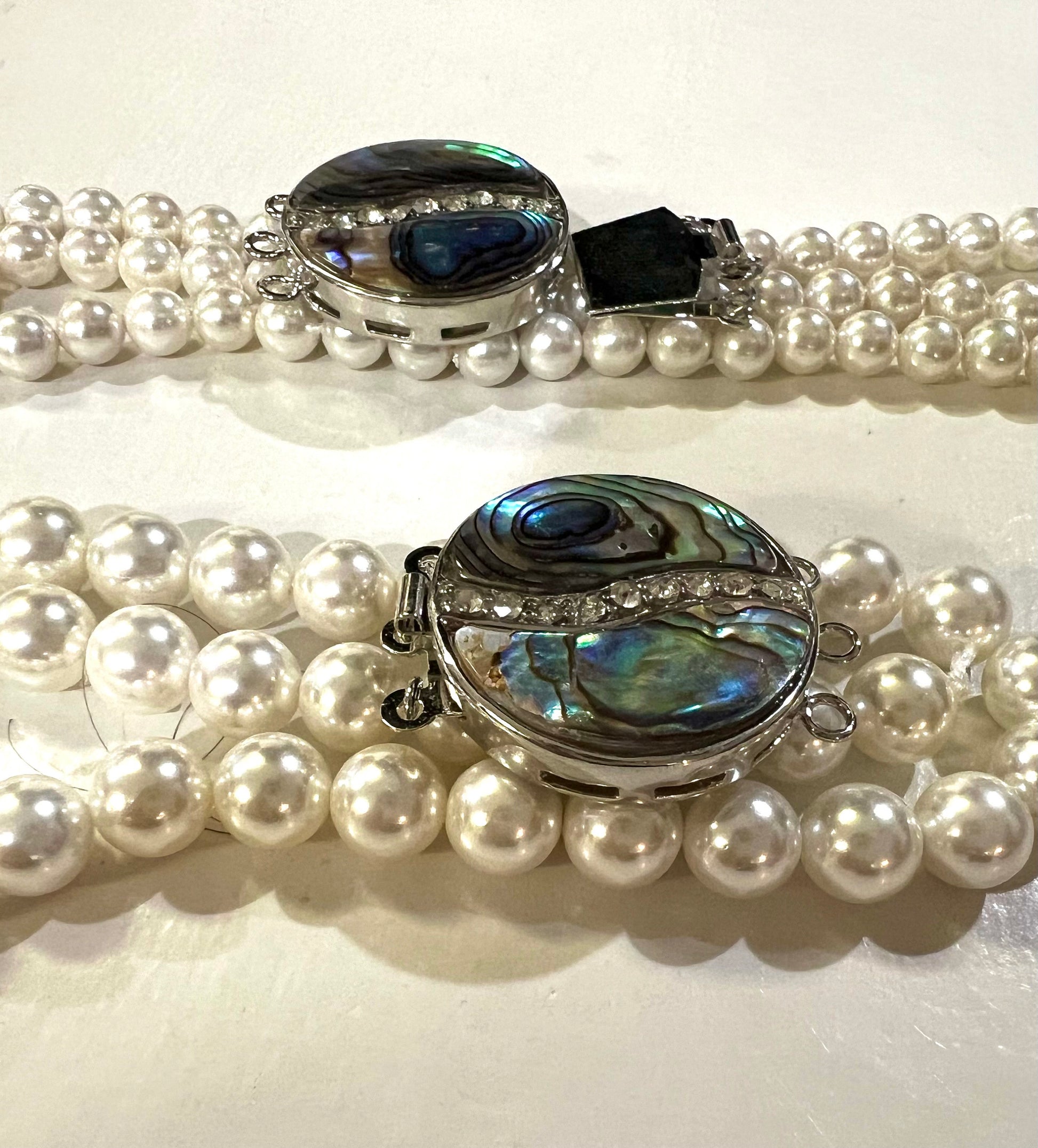 Abalony pua shell with rhinestone swirl setting 3 loop rhodium 27mm fancy clasp .Necklace bracelet jewelry making vintage clasp.1 piece