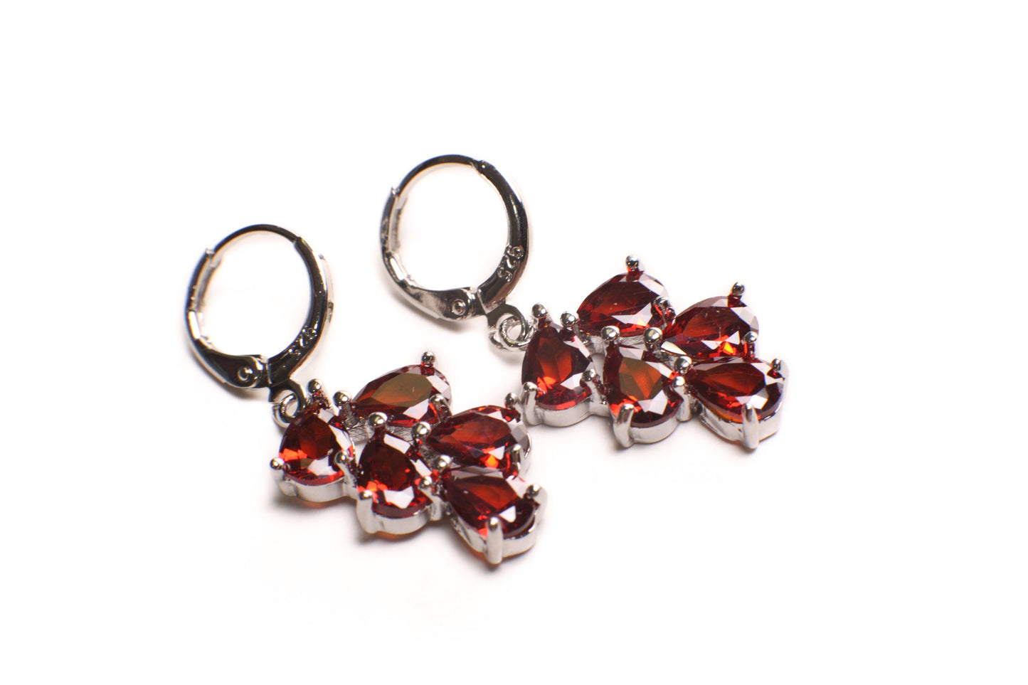 Genuine Mozambique Garnet Teardrop Dangling 925 Sterling Silver Earrings and Pendant Necklace set, 925 Stamped, Boho,Valentines Holiday Gift