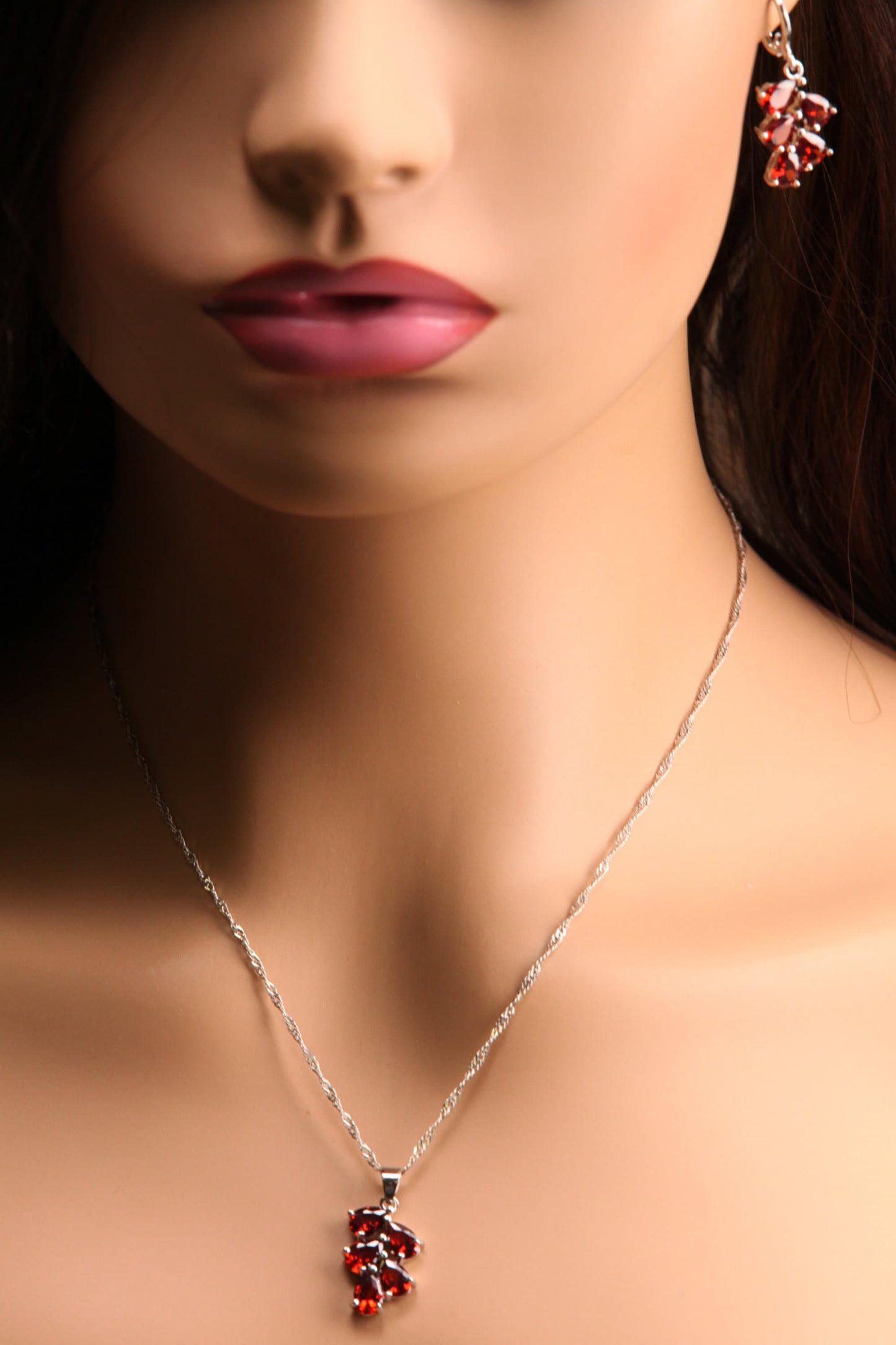 Genuine Mozambique Garnet Teardrop Dangling 925 Sterling Silver Earrings and Pendant Necklace set, Boho,Valentines Holiday Gift