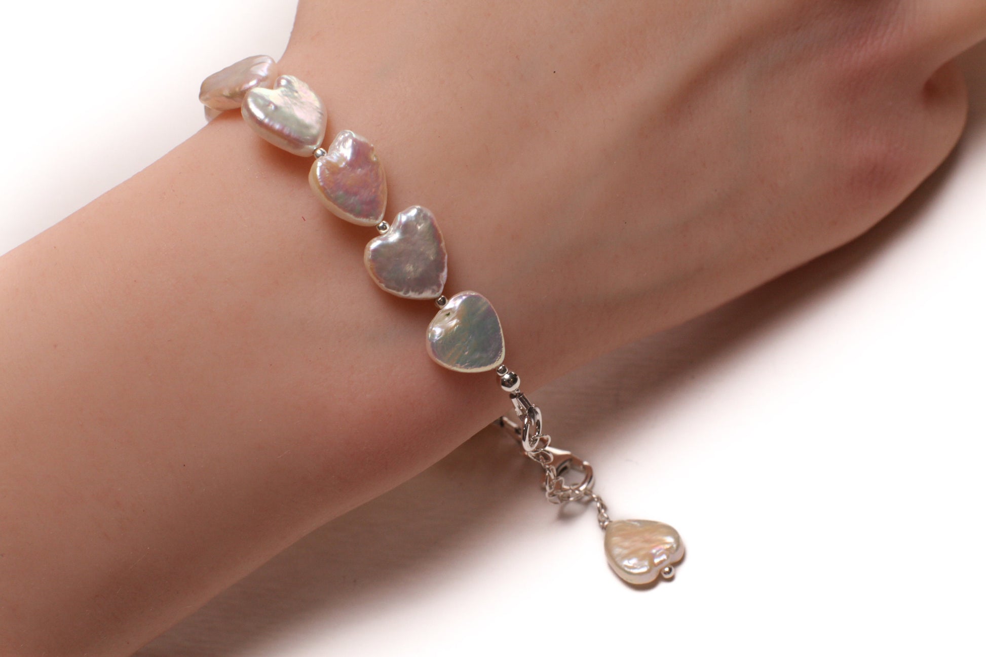 Genuine Freshwater Pearl Heart Shape 10-11mm Bracelet in 925 Sterling Silver or 14K Gold Filled Clasp and 1" Extension Chain