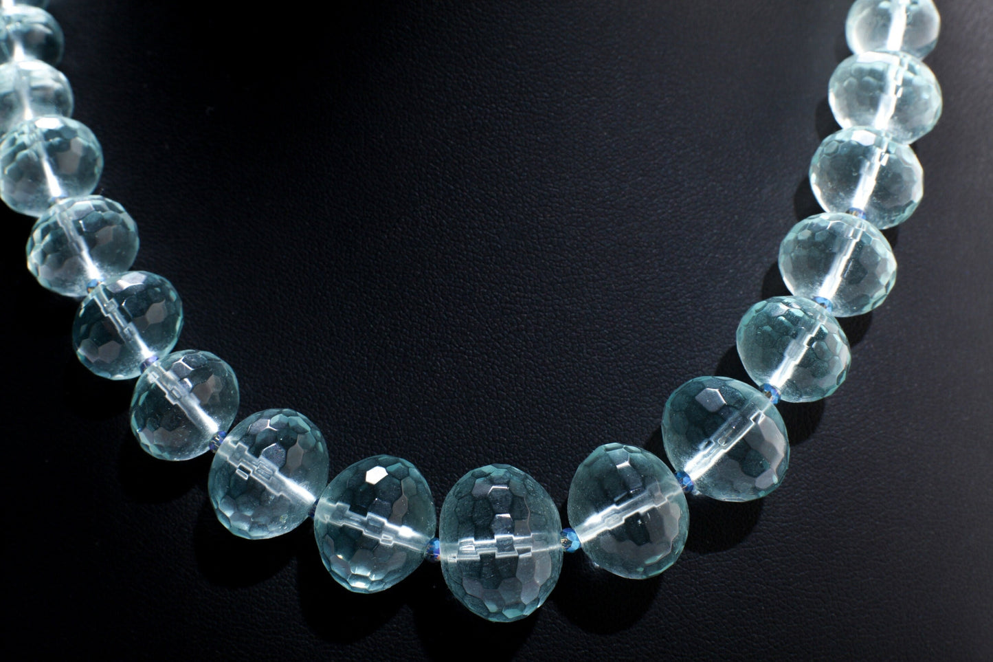 Aqua Quartz Faceted Graduated Rondelle 20.5" Necklace, silver Toggle Clasp, Gift for her