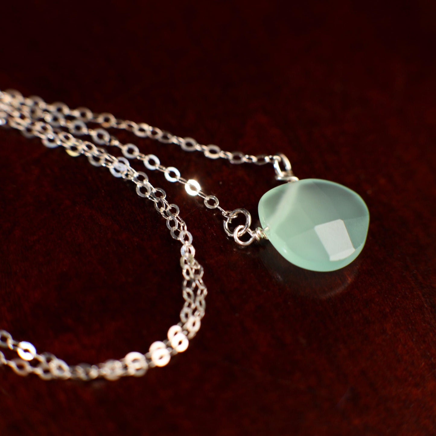 Aqua Chalcedony Faceted Heart Briolette Teardrop AAA Quality 13.5mm Cut Gems in 925 Sterling Silver Necklace valentines gift