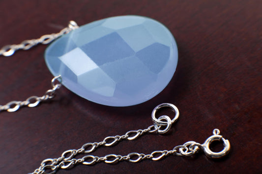 Chalcedony Faceted large Pear Drop 22x30mm, Natural Gemstones in 925 Sterling Silver Chain or 14K Gold Filled Chain