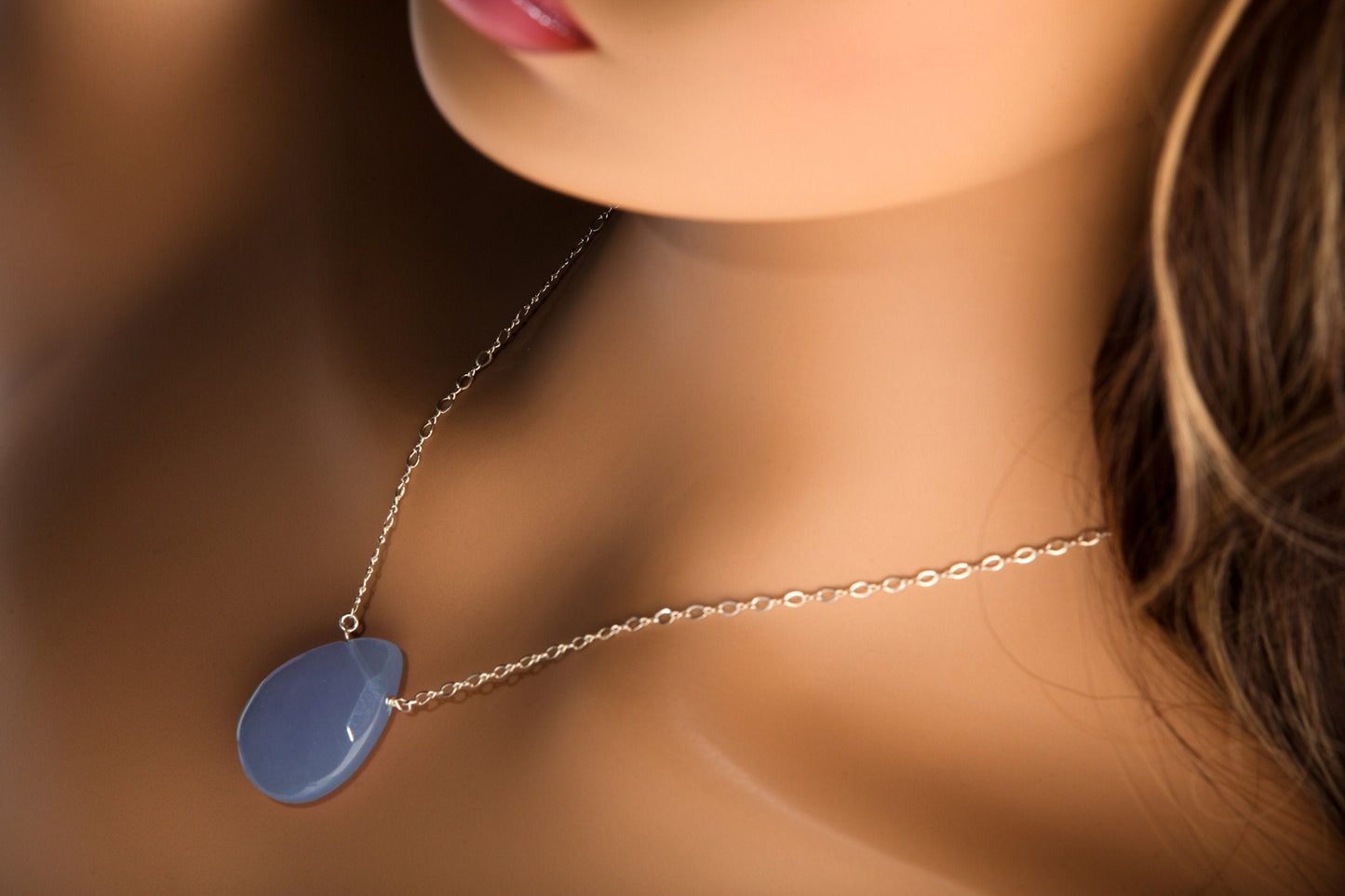 Chalcedony Faceted large Pear Drop 22x30mm, Natural Gemstones in 925 Sterling Silver Chain or 14K Gold Filled Chain
