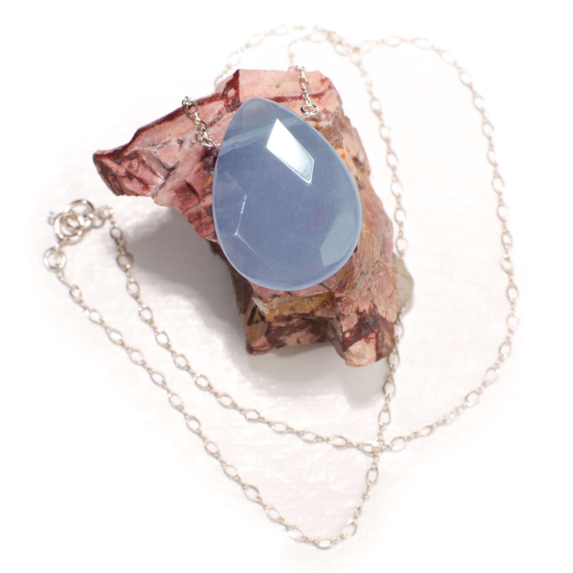 Chalcedony Faceted large Pear Drop 22x30mm, Natural Gemstones in 925 Sterling Silver Chain or 14K Gold Filled Chain