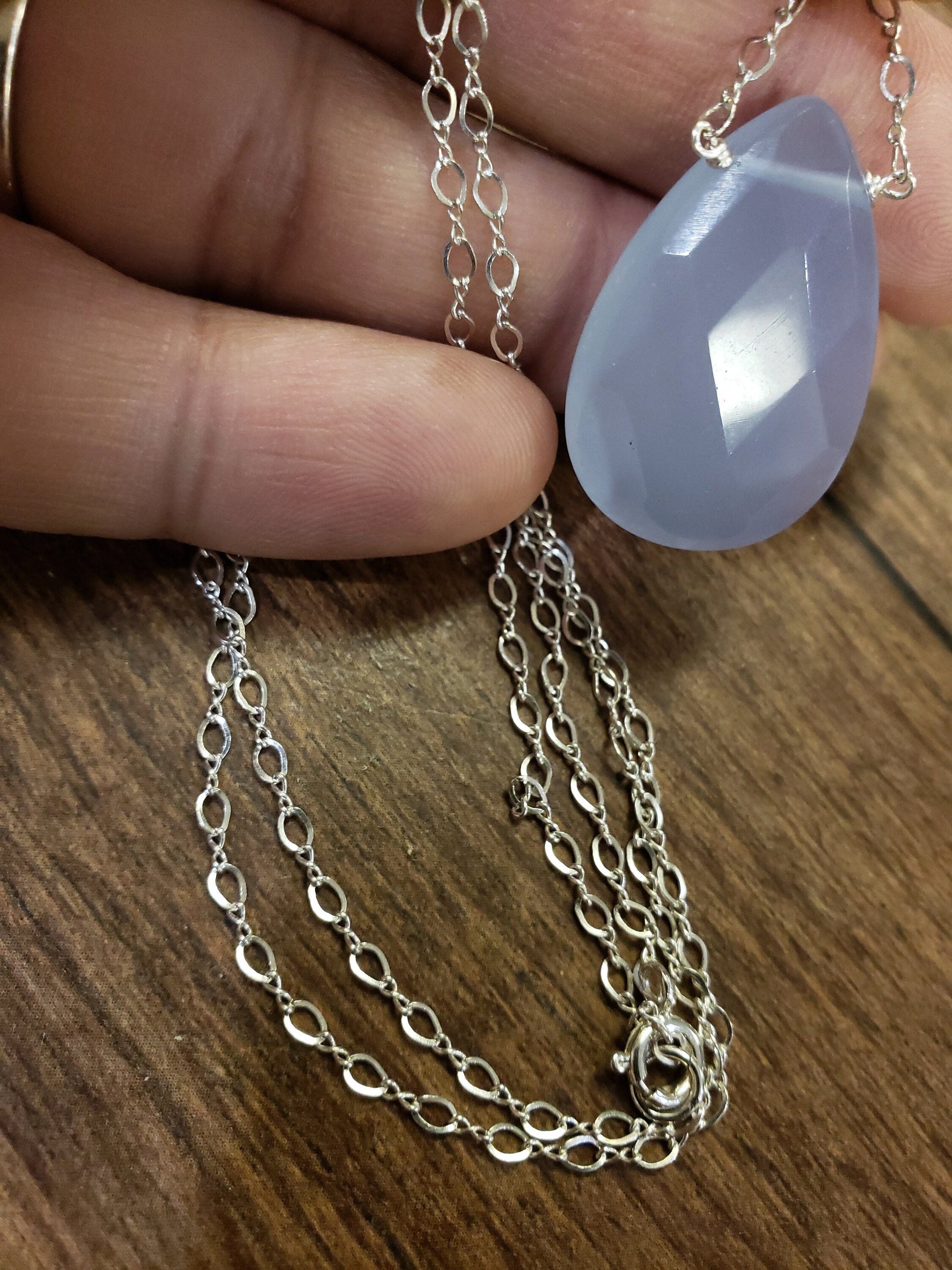 Chalcedony Faceted large Pear Drop 22x30mm, Natural Gemstones in 925 Sterling Silver Chain or 14K Gold Filled Chain