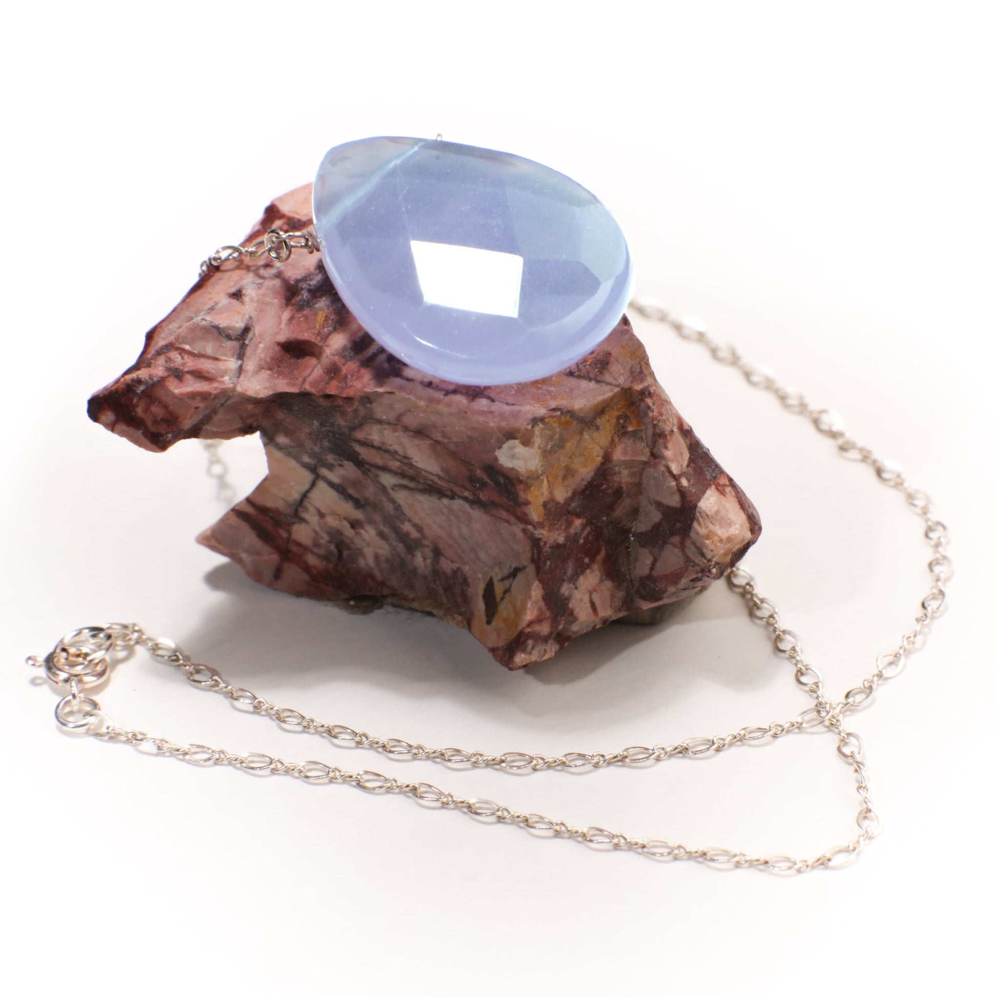Chalcedony Faceted large Pear Drop 22x30mm, Natural Gemstones in 925 Sterling Silver Chain or 14K Gold Filled Chain