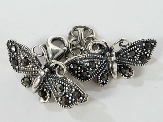 Marcasite 925 sterling silver multi strand 7 loop butterfly extensions clasp, 21mm long necklace bracelet making vintage clasp, 2 pcs,1 set