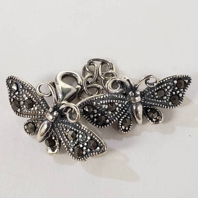 Marcasite 925 sterling silver multi strand 7 loop butterfly extensions clasp, 21mm long necklace bracelet making vintage clasp, 2 pcs,1 set