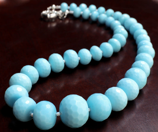 Turquoise Blue Quartz Faceted Graduated Rondelle 20.5&quot; Necklace