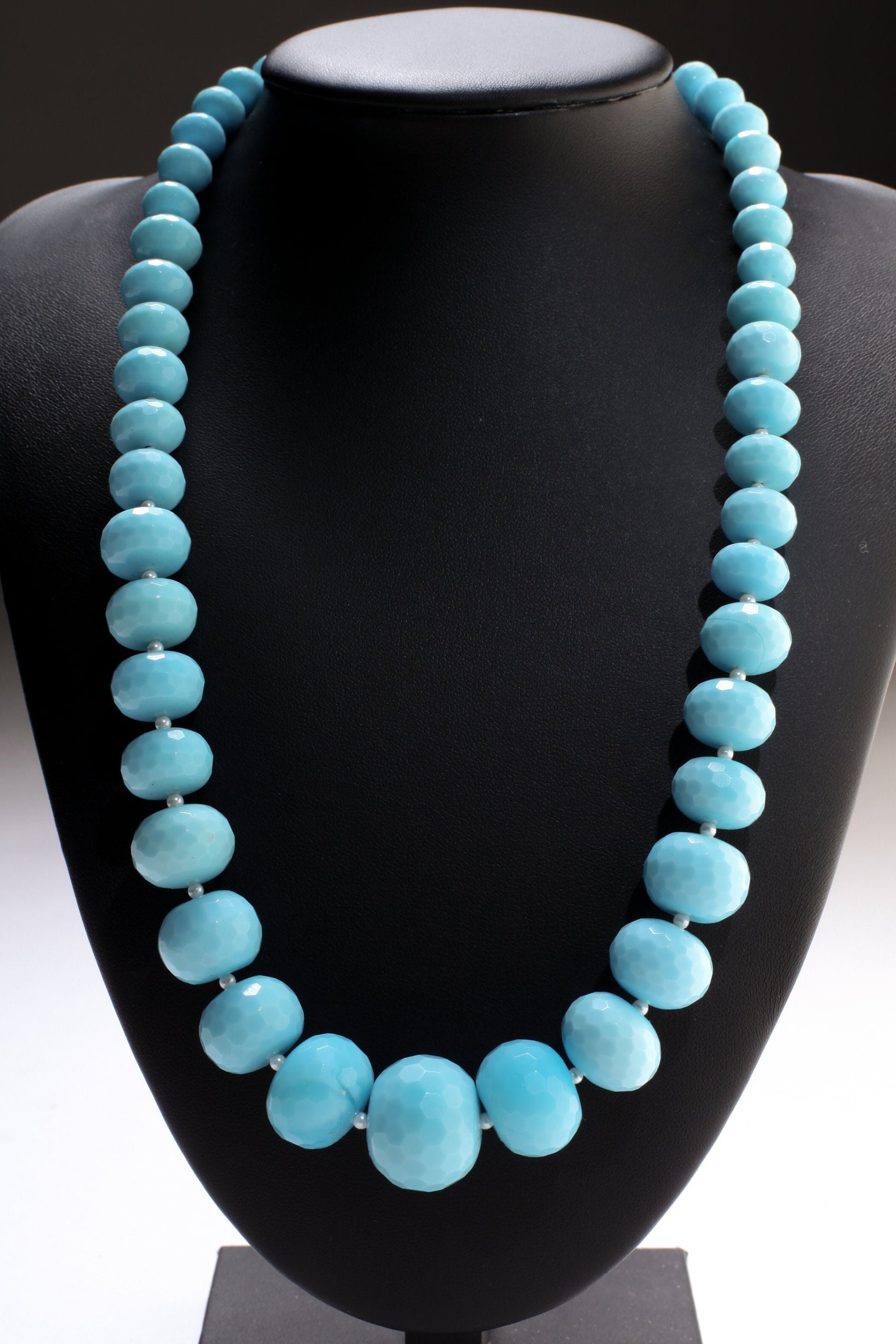 Turquoise Blue Quartz Faceted Graduated Rondelle 20.5&quot; Necklace