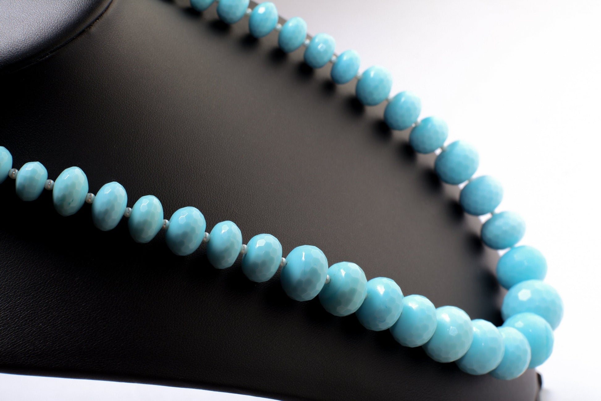 Turquoise Blue Quartz Faceted Graduated Rondelle 20.5&quot; Necklace