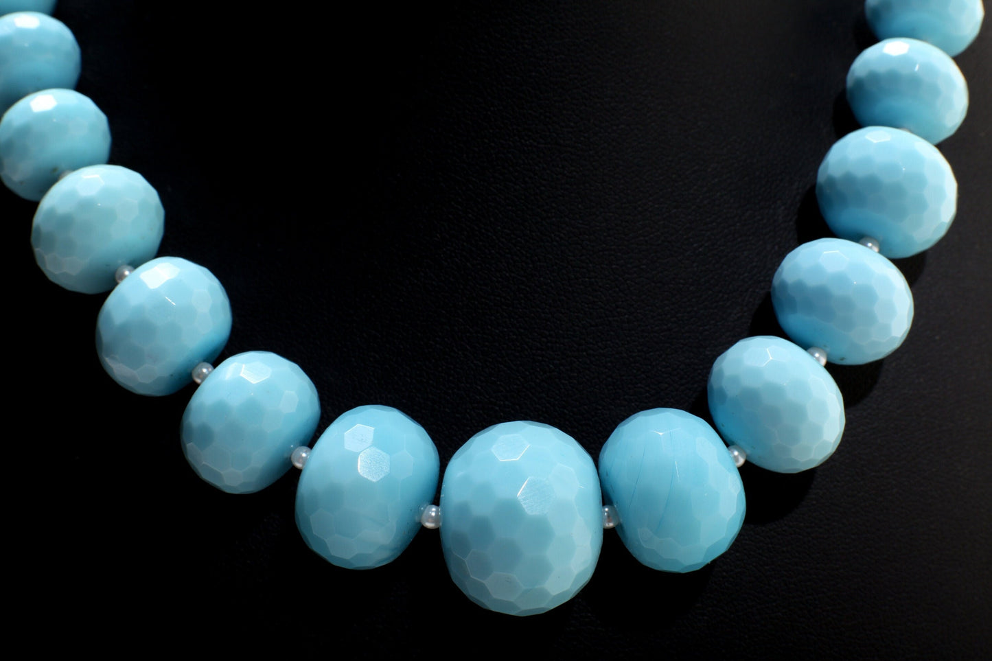 Turquoise Blue Quartz Faceted Graduated Rondelle 20.5&quot; Necklace