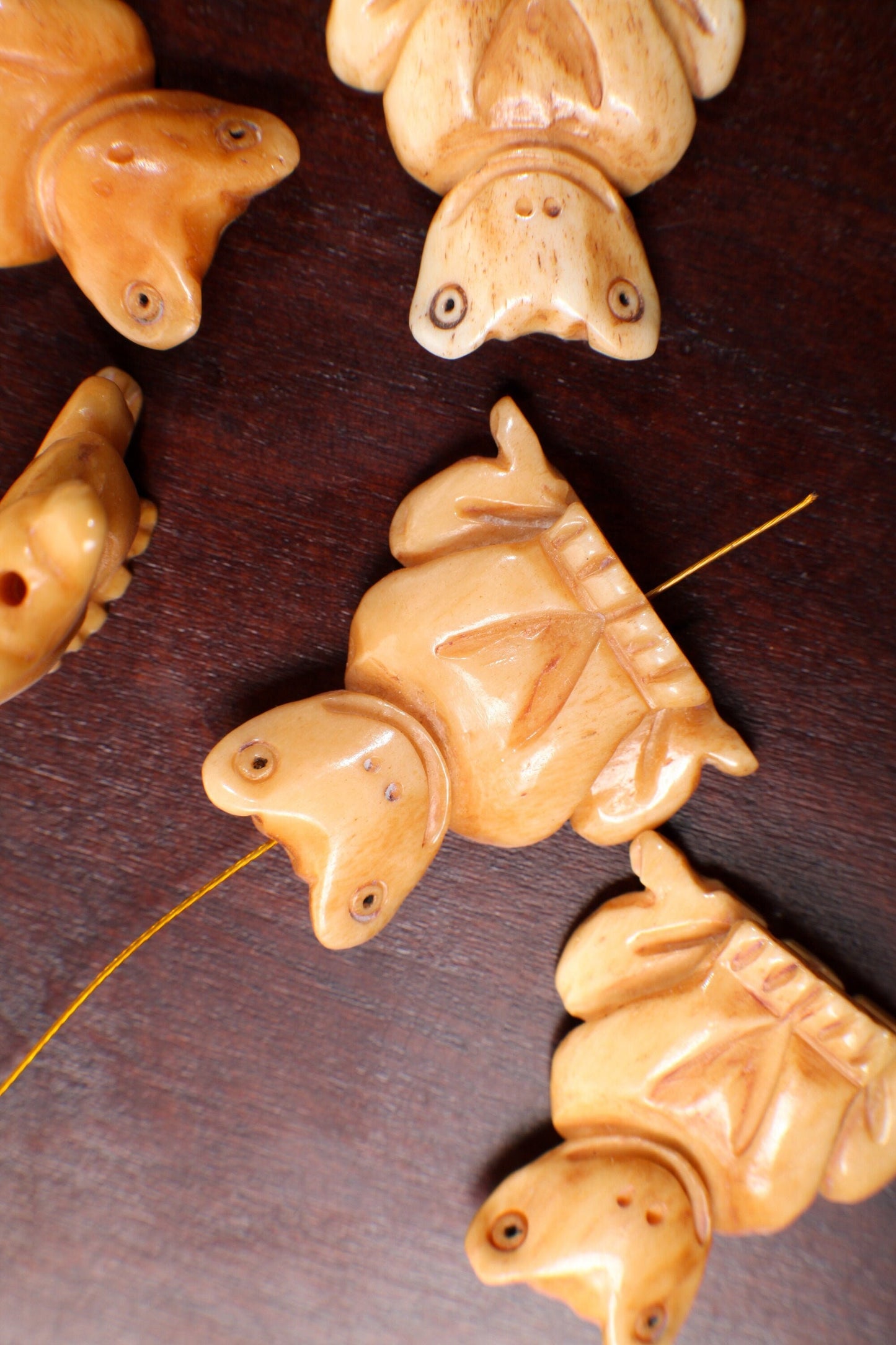 Carved Buffalo Bone Frog, 26x29mm Hand Crafted Double Sided Animal Figurine Drilled Bead, Art Deco