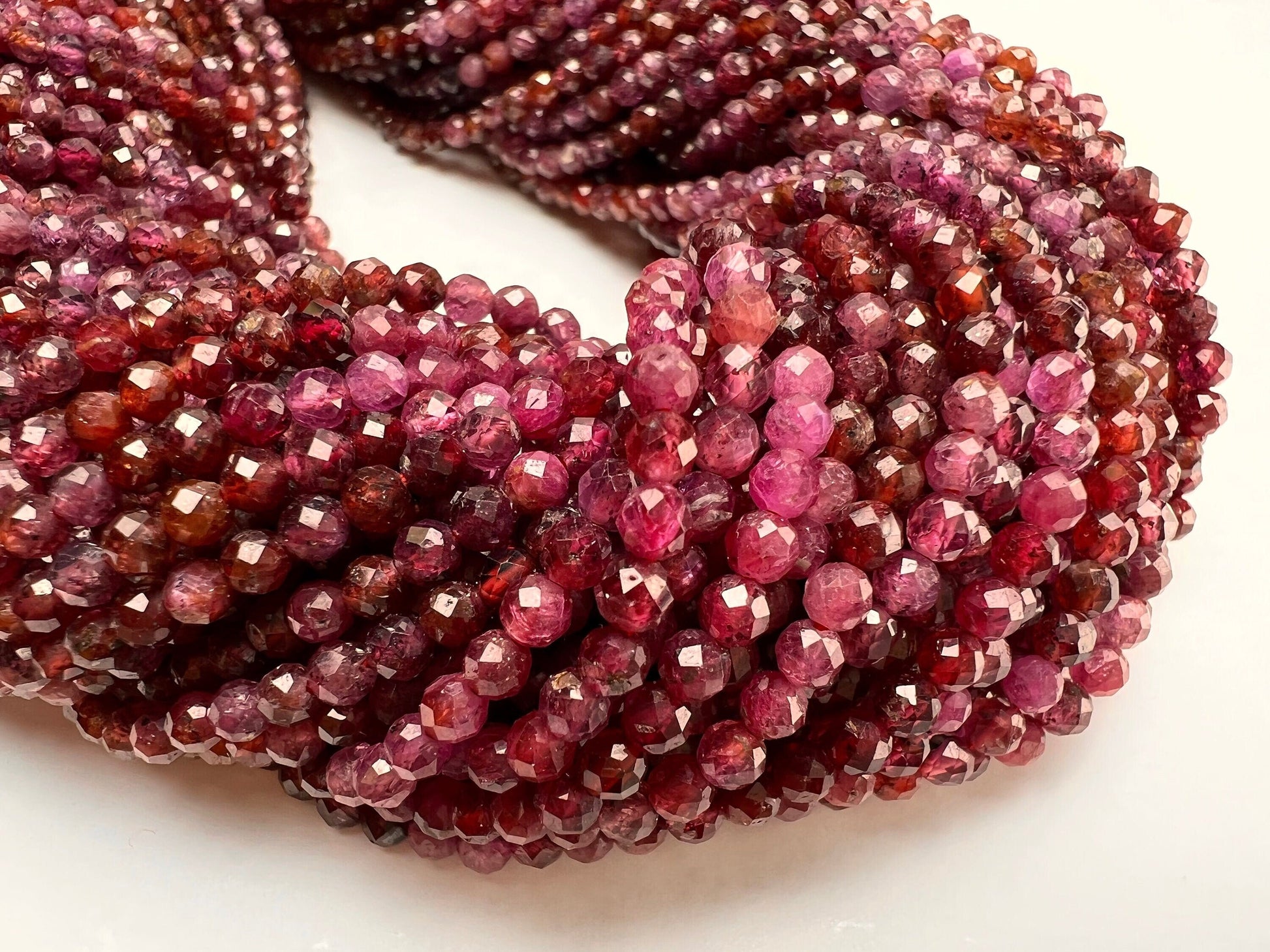 Natural Ruby 3.5mm Faceted round red pink Ombre Shaded Gemstone Beads for jewelry Making 12.5” strand