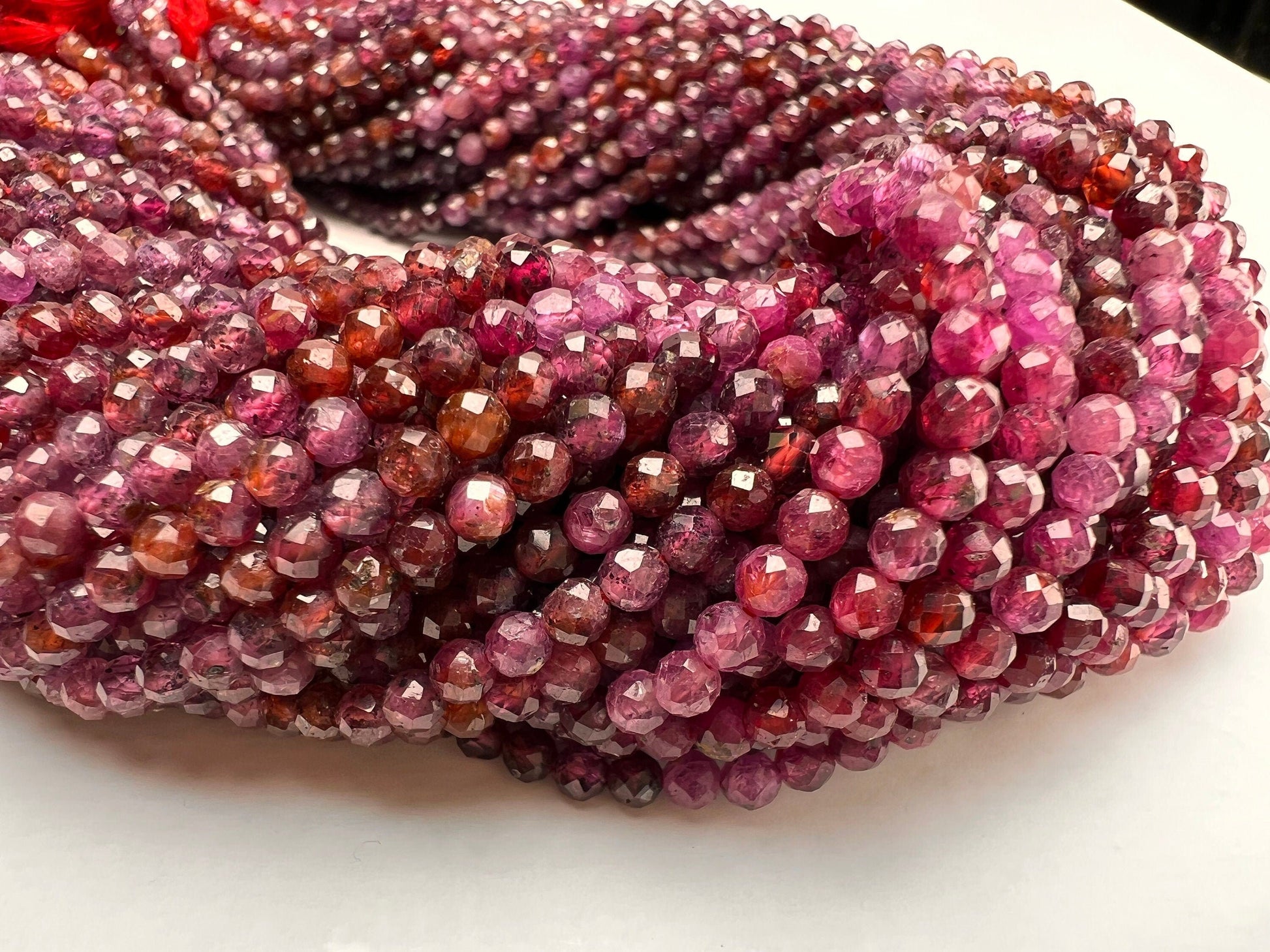 Natural Ruby 3.5mm Faceted round red pink Ombre Shaded Gemstone Beads for jewelry Making 12.5” strand