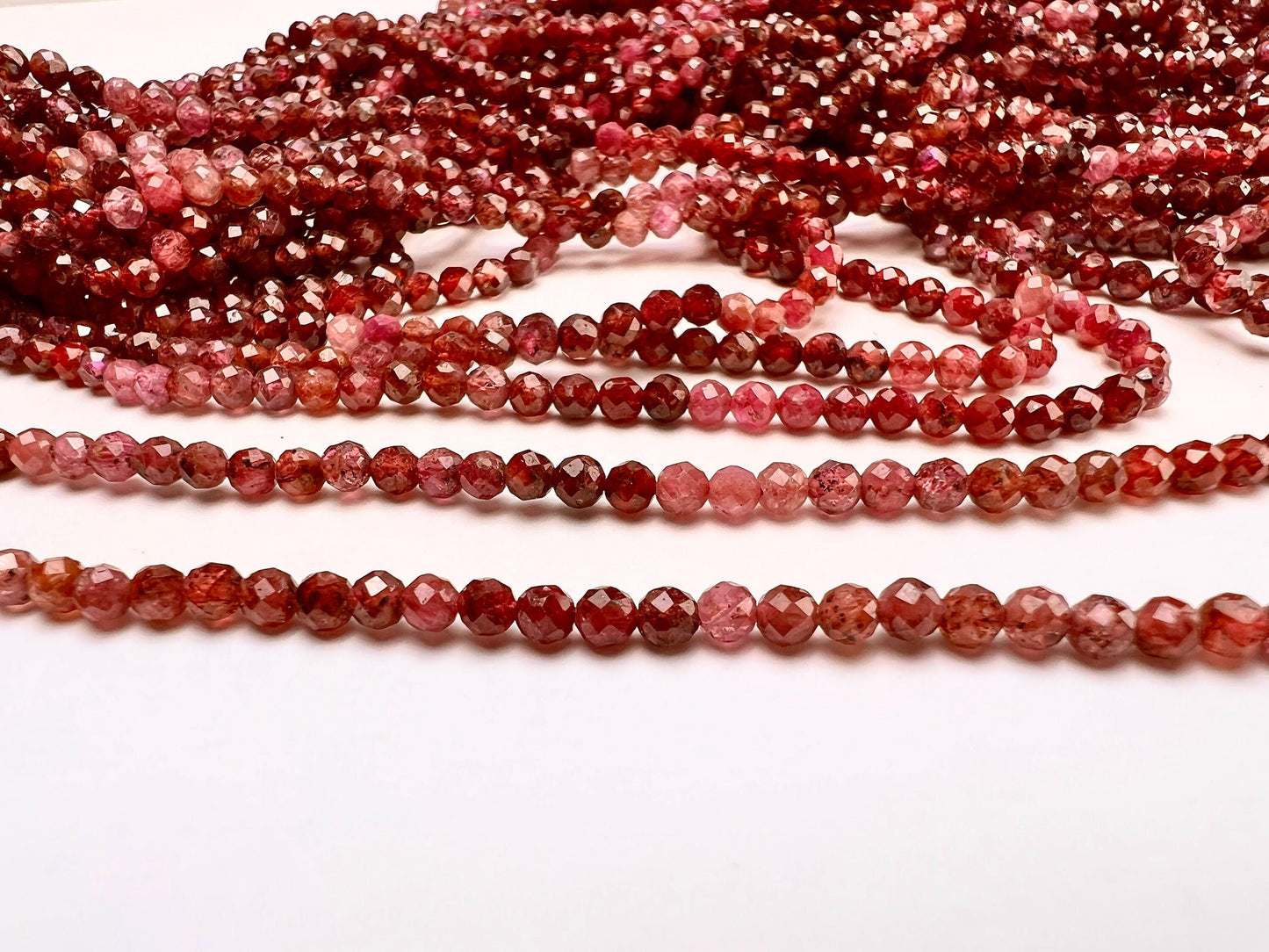 Natural Ruby 3.5mm Faceted round red pink Ombre Shaded Gemstone Beads for jewelry Making 12.5” strand