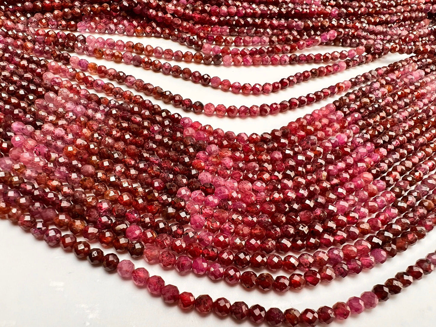 Natural Ruby 3.5mm Faceted round red pink Ombre Shaded Gemstone Beads for jewelry Making 12.5” strand