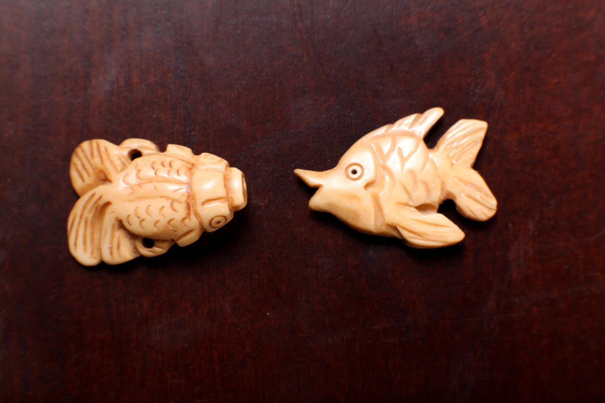 Carved Buffalo Bone Gold Fish, Tropical Fish 18x25mm, Hand Crafted Animal Figurine Drilled Bead, Art Deco