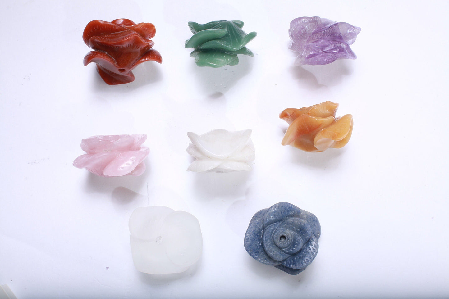 Amethyst, Aventurine, Rose Quartz, Jade, Rock Crystal Flower Rose Bead | 50mm Floral Vintage Hand Crafted Half Drilled Meditation Gemstone