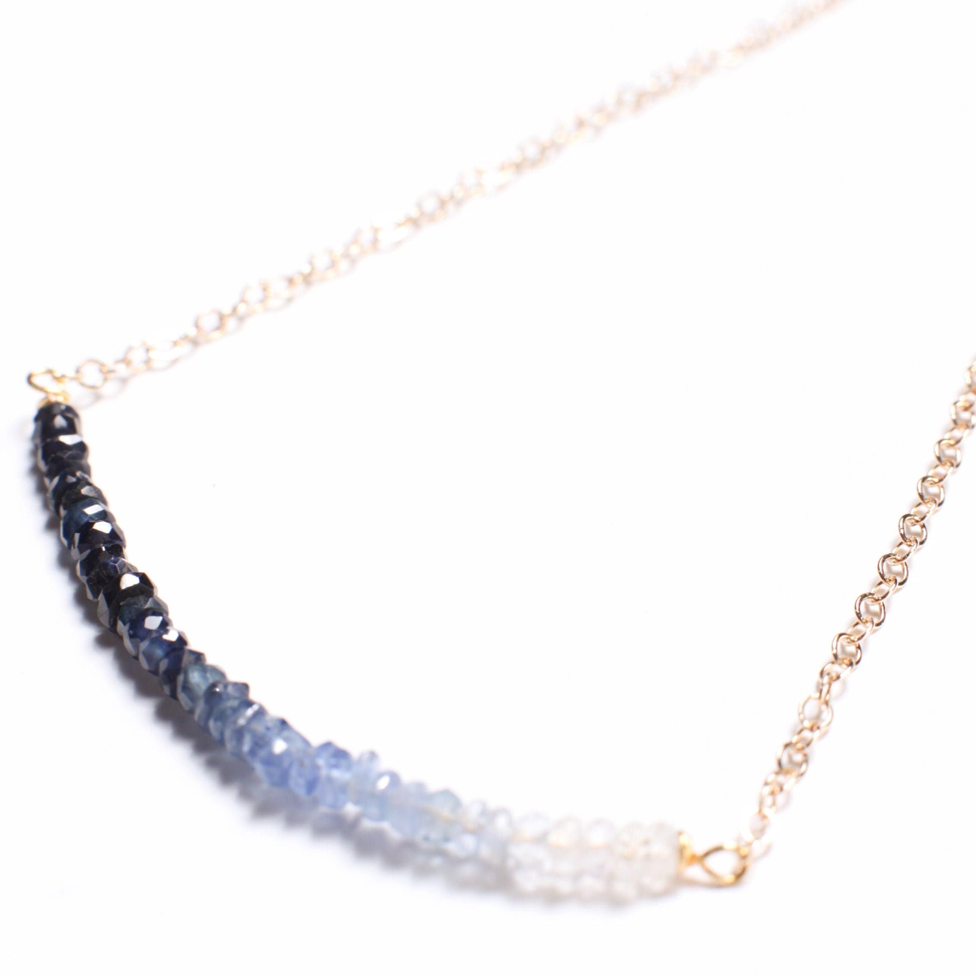 Genuine Ombre Sapphire AAA Faceted 3mm Roundel in 14K Gold Filled or 925 Sterling Silver Bar Necklace, Gift For her, September Birthstone