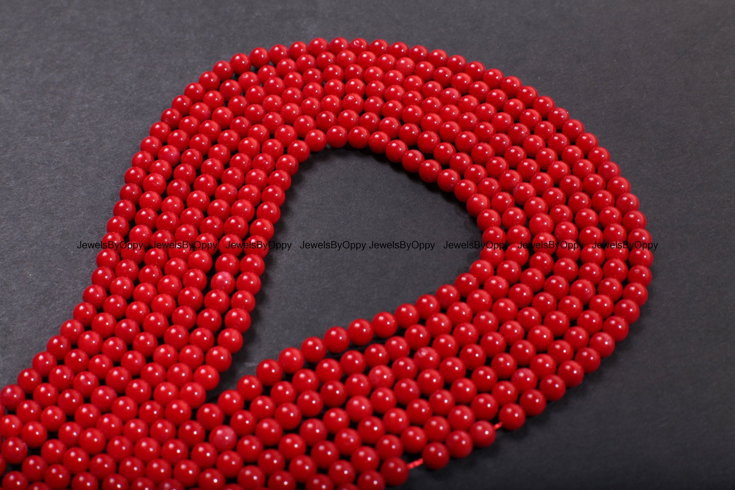 3.5-4mm Red Bamboo Coral Genuine AAA Round Beads 15.5&quot; Strand