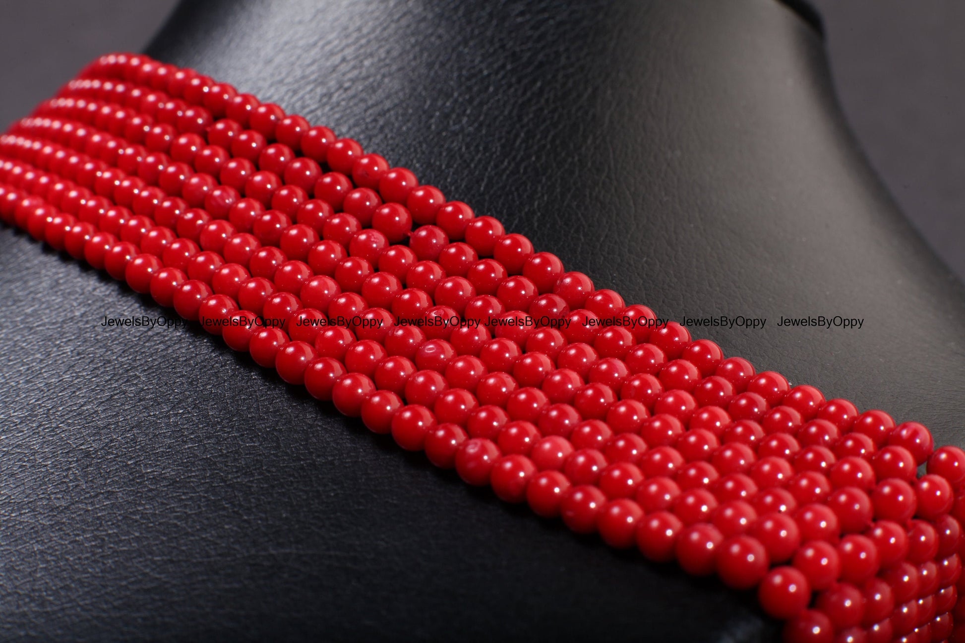 3.5-4mm Red Bamboo Coral Genuine AAA Round Beads 15.5&quot; Strand