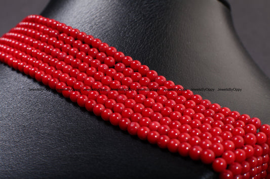 3.5-4mm Red Bamboo Coral Genuine AAA Round Beads 15.5&quot; Strand