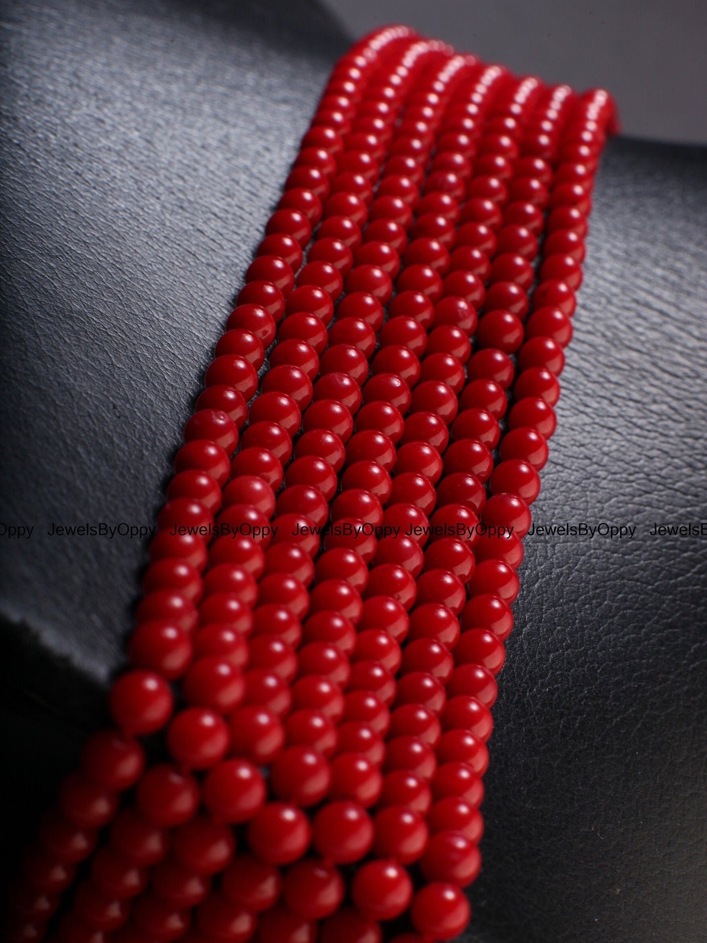 3.5-4mm Red Bamboo Coral Genuine AAA Round Beads 15.5&quot; Strand