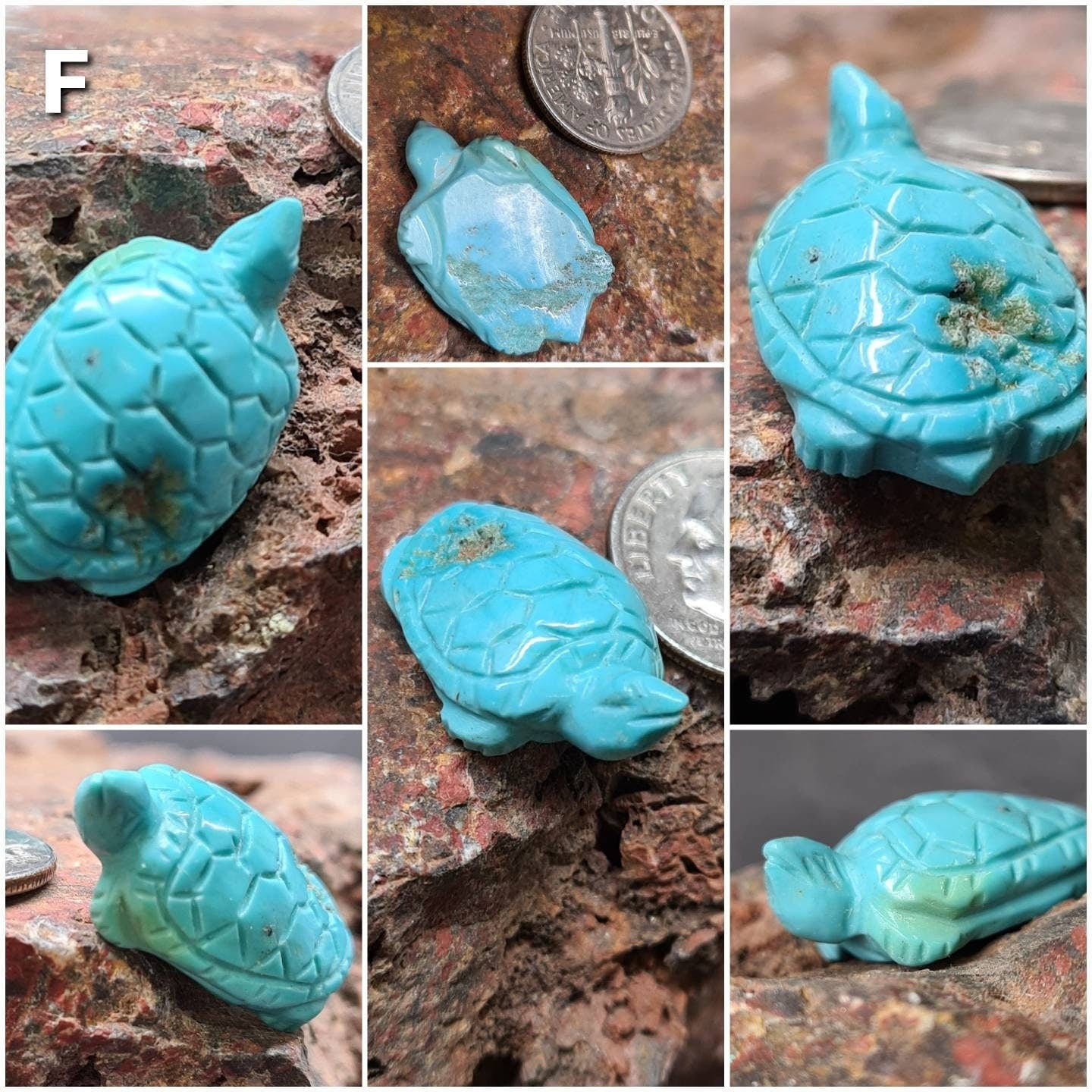 Hand Carved Natural Turquoise Sea Turtle Totem, Miniature Animals Collectible Figurines Vintage Sculpture, Old Stock