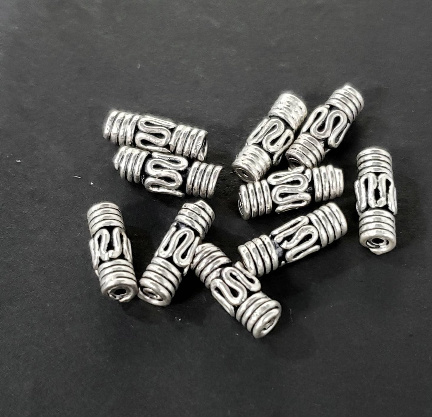 4 pcs 925 Sterling silver bali handmade vintage 9×13mm tube, pipe , spacer bead .925 silver jewelry making supplies.