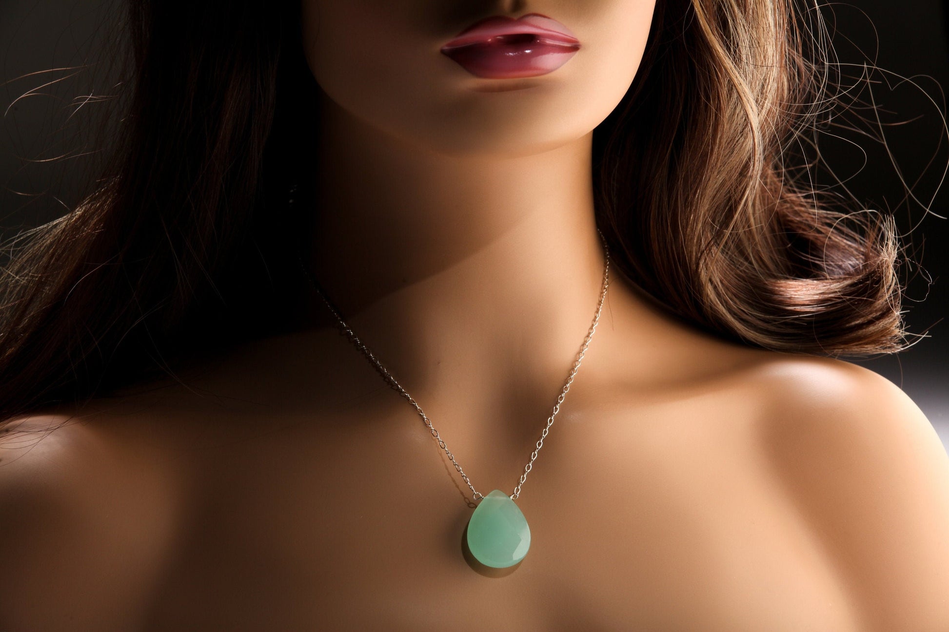 Aqua Chalcedony Faceted Pear Drop 22x30mm, Natural Gemstones in 925 Sterling Silver Chain or 14K Gold Filled Chain