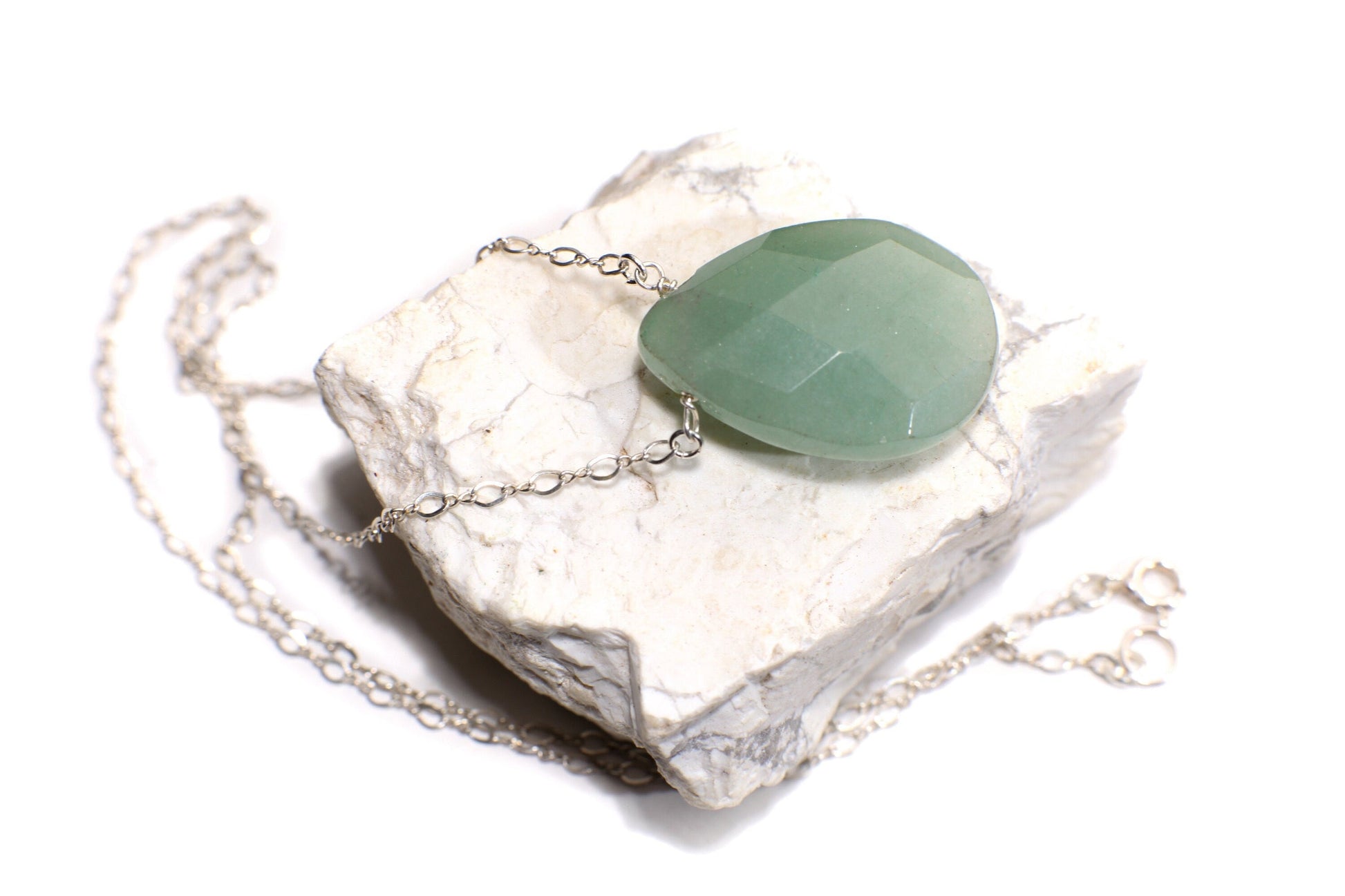 Green Aventurine Natural Gemstones Faceted large Pear Drop 22x30mm in 925 Sterling Silver or 14K Gold Filled Chain