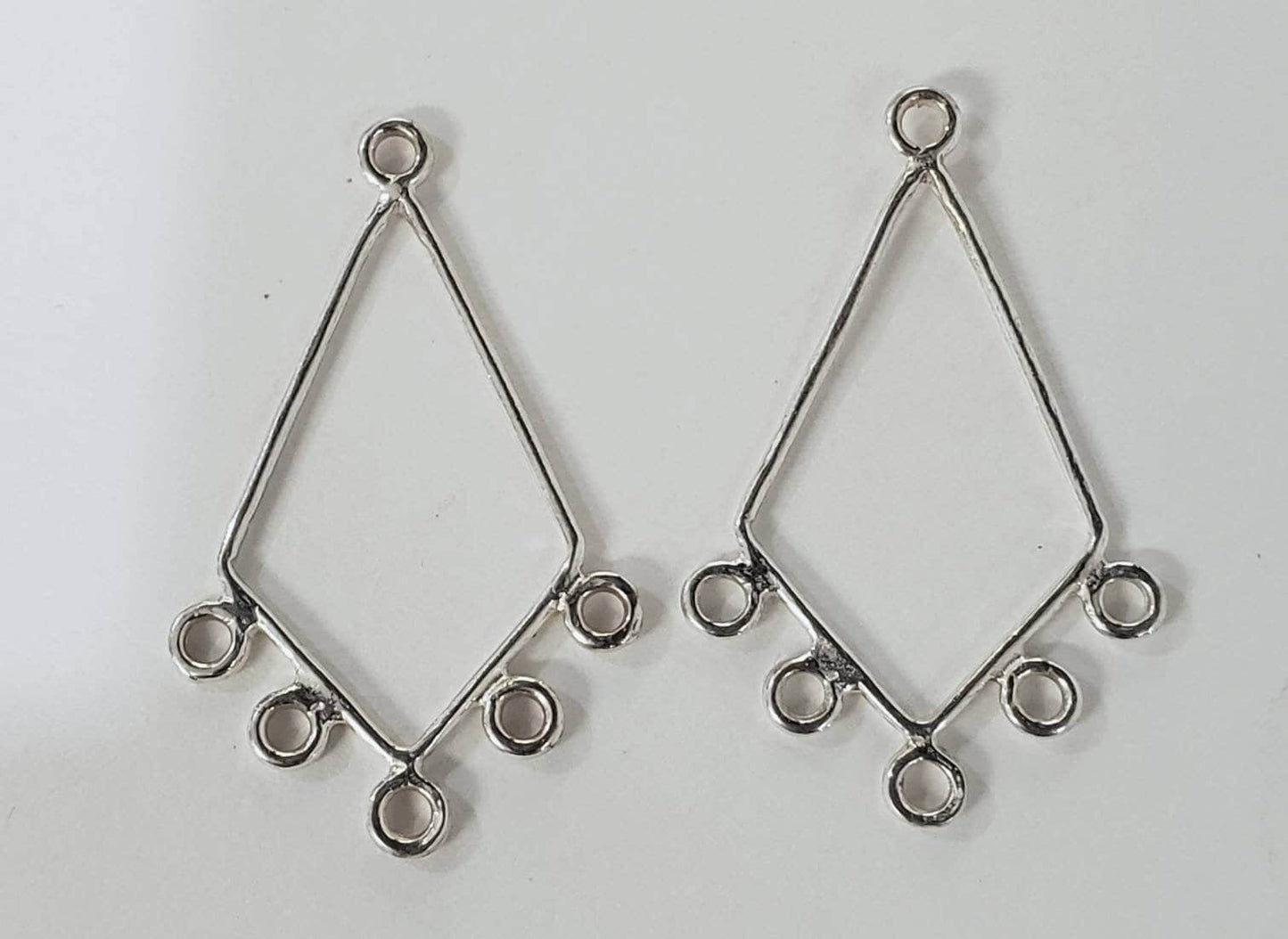 1 pair 925 sterling silver 34mm long triangle 5 loop chandelier earrings set .Earrings findings.