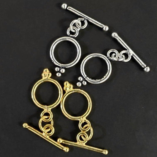 925 sterling silver and 22k gold vermeil bali toggle clasp 12mm round jewelry making clasp. 1 set