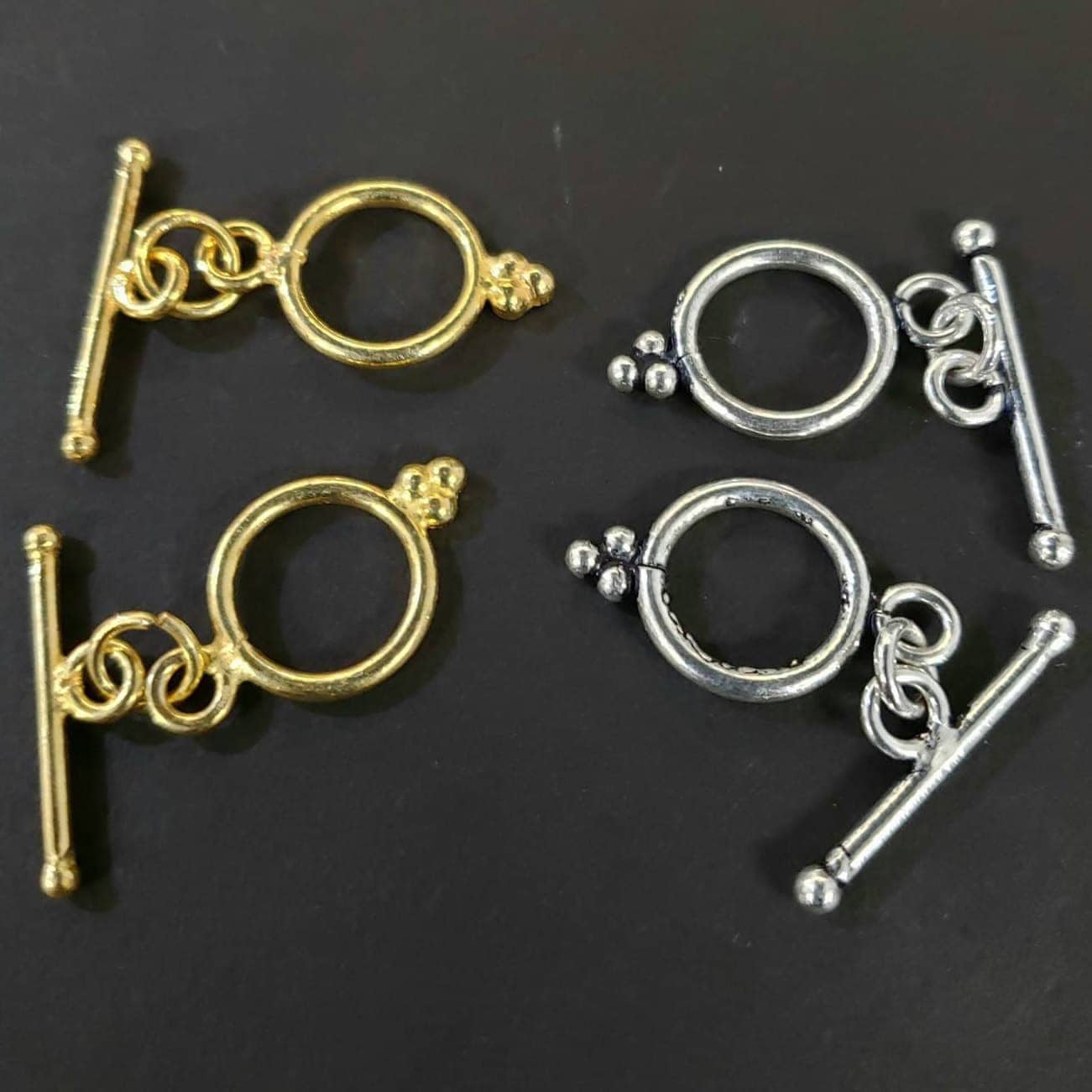 925 sterling silver and 22k gold vermeil bali toggle clasp 12mm round jewelry making clasp. 1 set