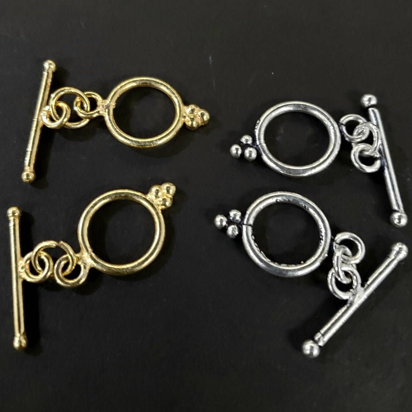 925 sterling silver and 22k gold vermeil bali toggle clasp 12mm round jewelry making clasp. 1 set