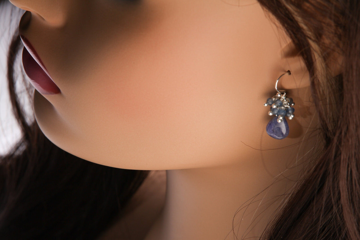 925 Sterling Silver Tanzanite Clusters and Dangling Teardrop Earrings. Optional in Leverback, also available in 14 Gold Filled