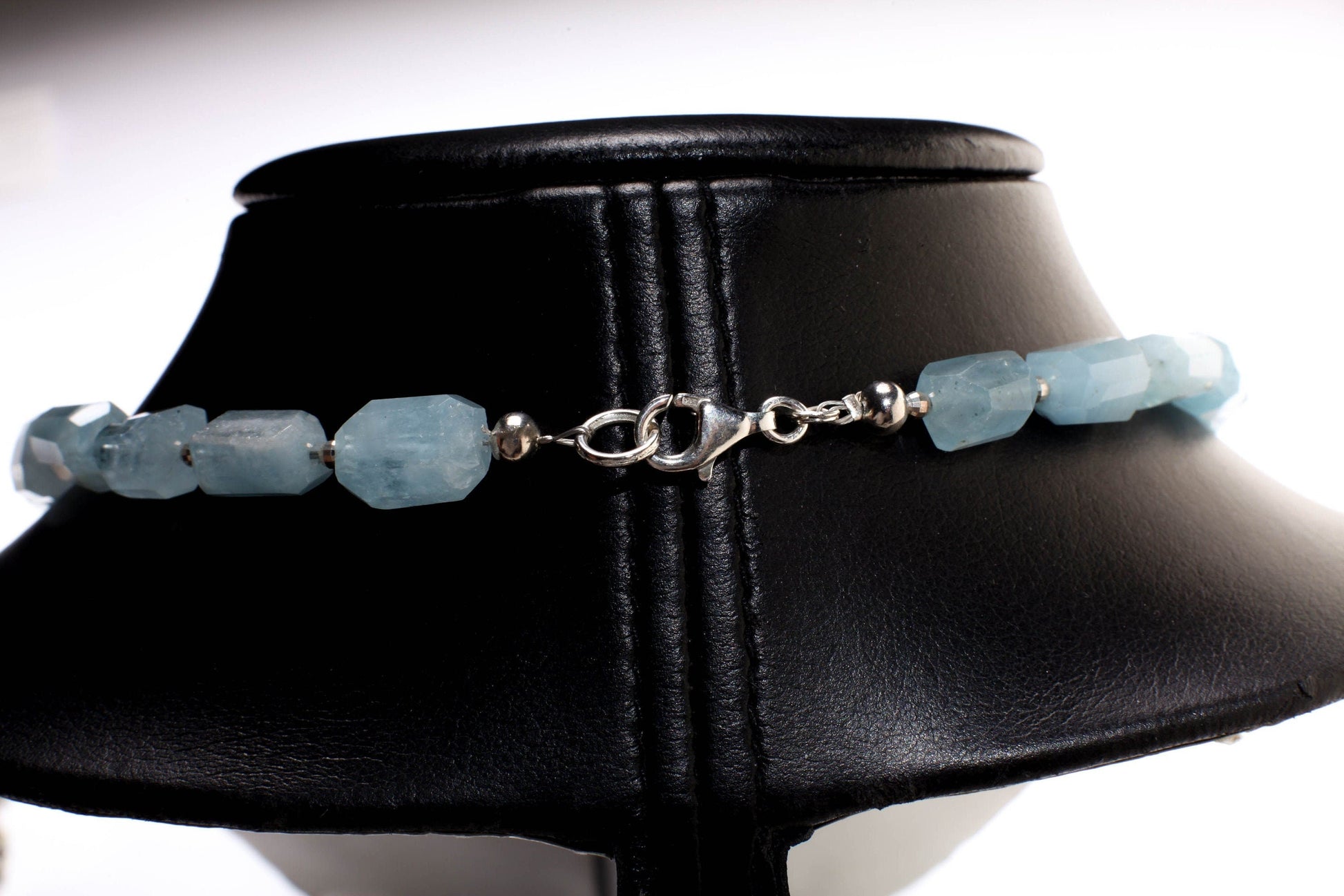 Aquamarine Raw Tumbled Faceted Free Form Barrel 9x14mm, 925 Sterling Silver Diamond Cut Spacer Beads and Lobster Clasp, AAA gems,Woman Gift