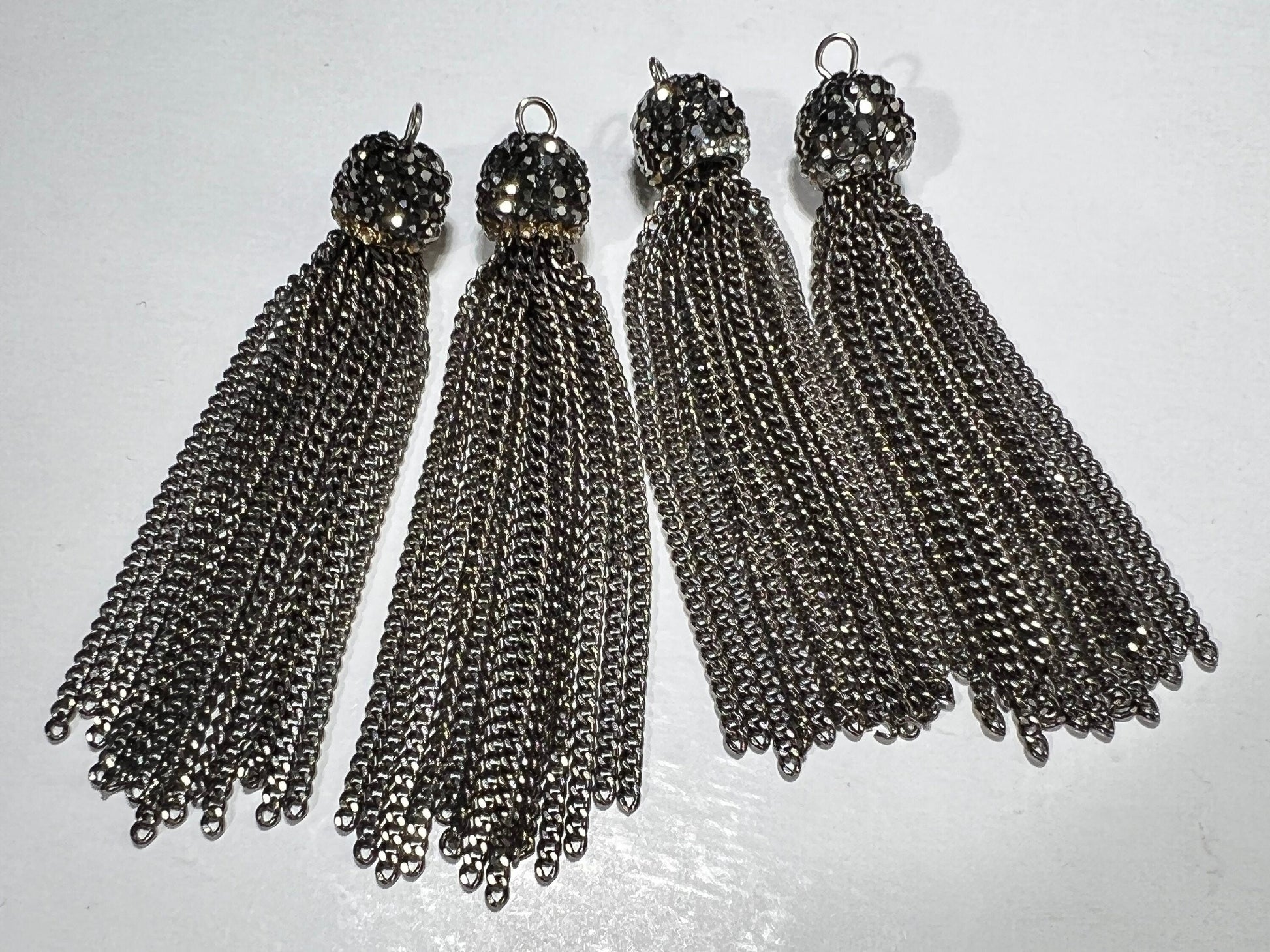 2 pieces black Gun Metal 10mm Rhinestone Crystal Cap Tassel, Jewelry making Earrings, Pendant Findings. 70mm Long