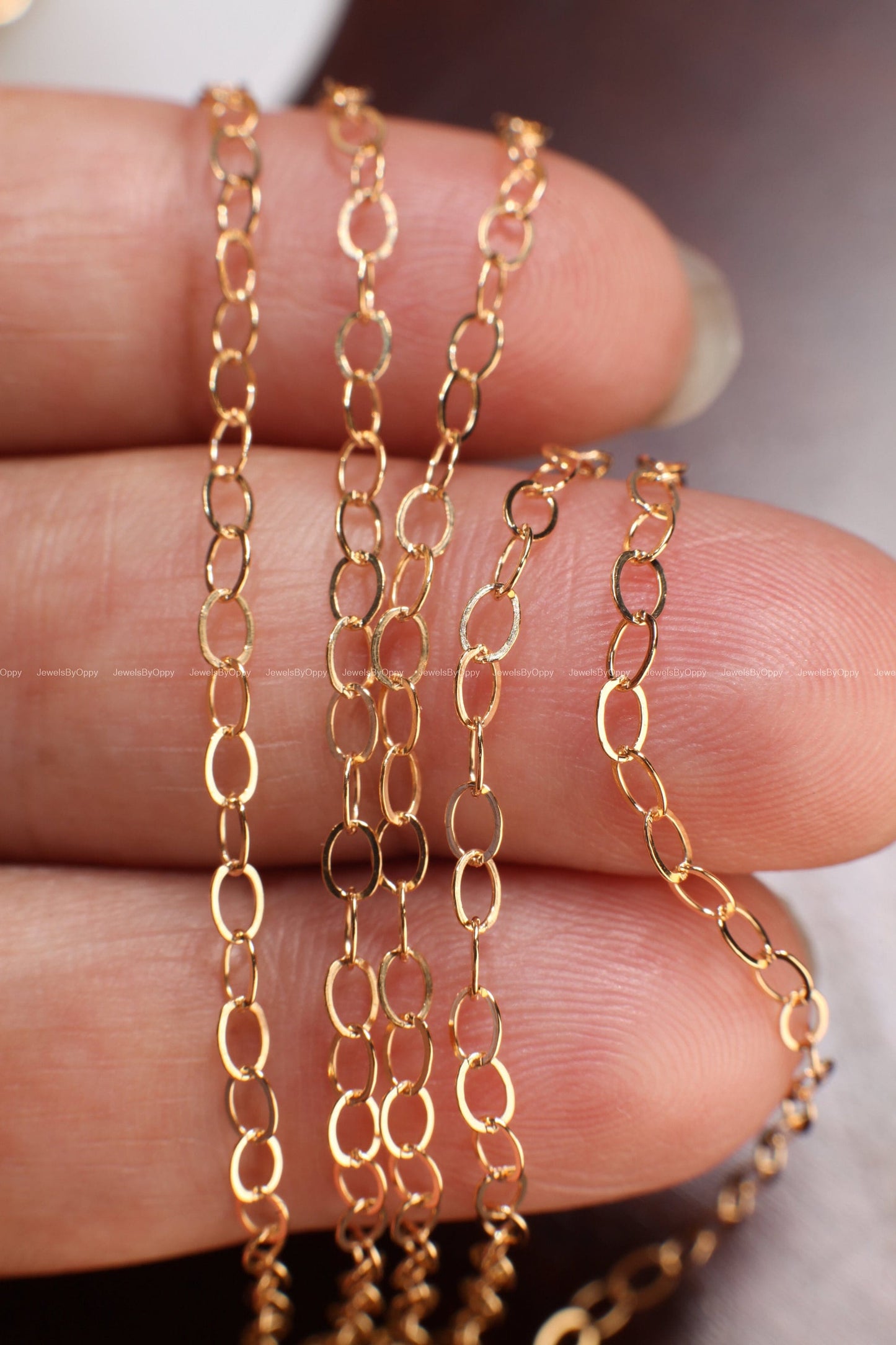 14K Gold Filled Cable Chain, 3x2mm Flat Oval Cable Chain, Jewelry Making Unfinished Italian Chain